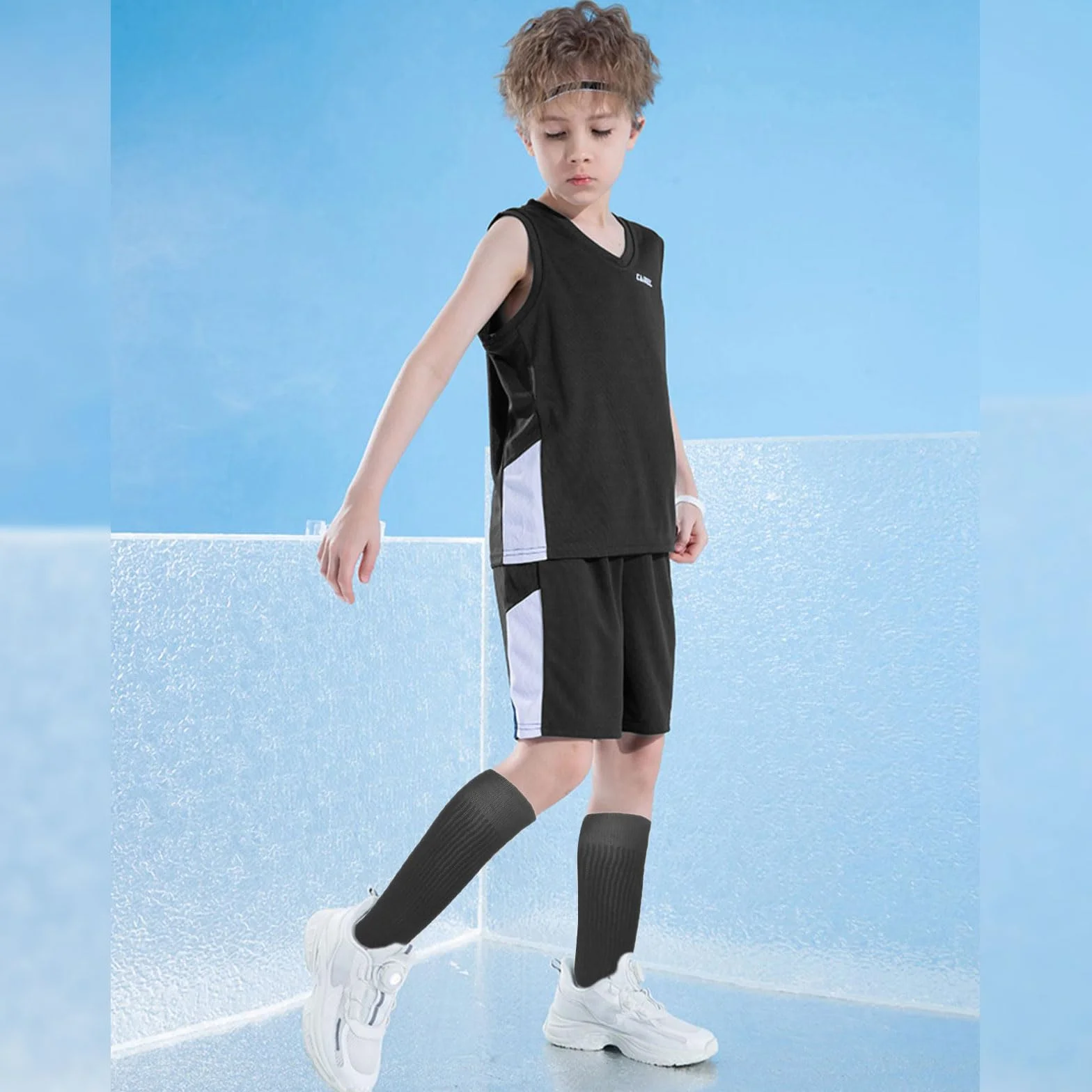 EUPSIIU 2 Pares Medias de Fútbol Largos para Niños Calcetines Deportivos de Niños Largo Tubo de Calcetines, Calcetines de Fútbol, Baloncesto, Rugby, Correr, Niños Niñas 5-13 Años (Negro)