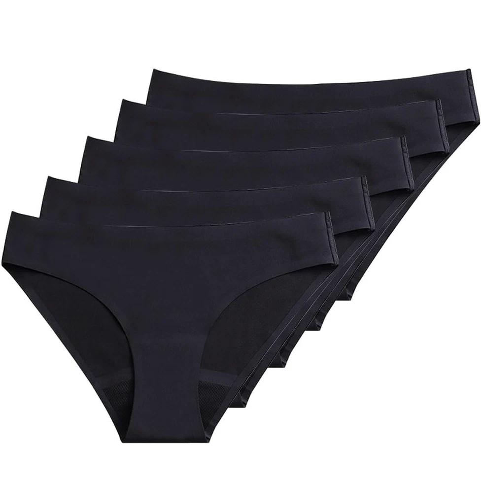 Ropa Interior para El Período para Mujeres Bragas Menstruales Sin Costuras Invisibles para Flujo Pequeño Bragas para El Período Que No Se Ven para adolescentes Y Niñas Paquete de 5 Negro Xl