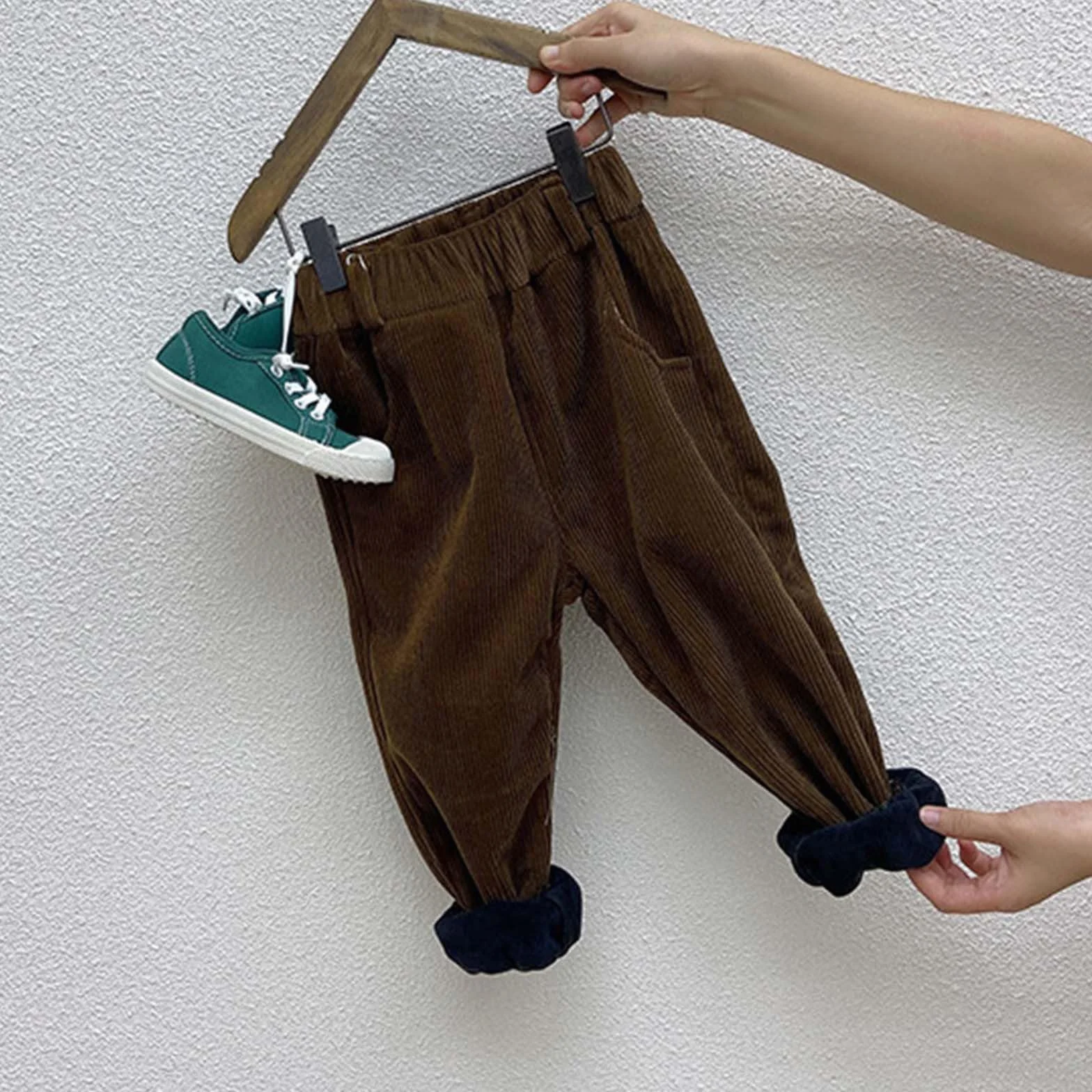Pantalones de pana para niño con forro polar invierno ajuste estrecho suave duradero