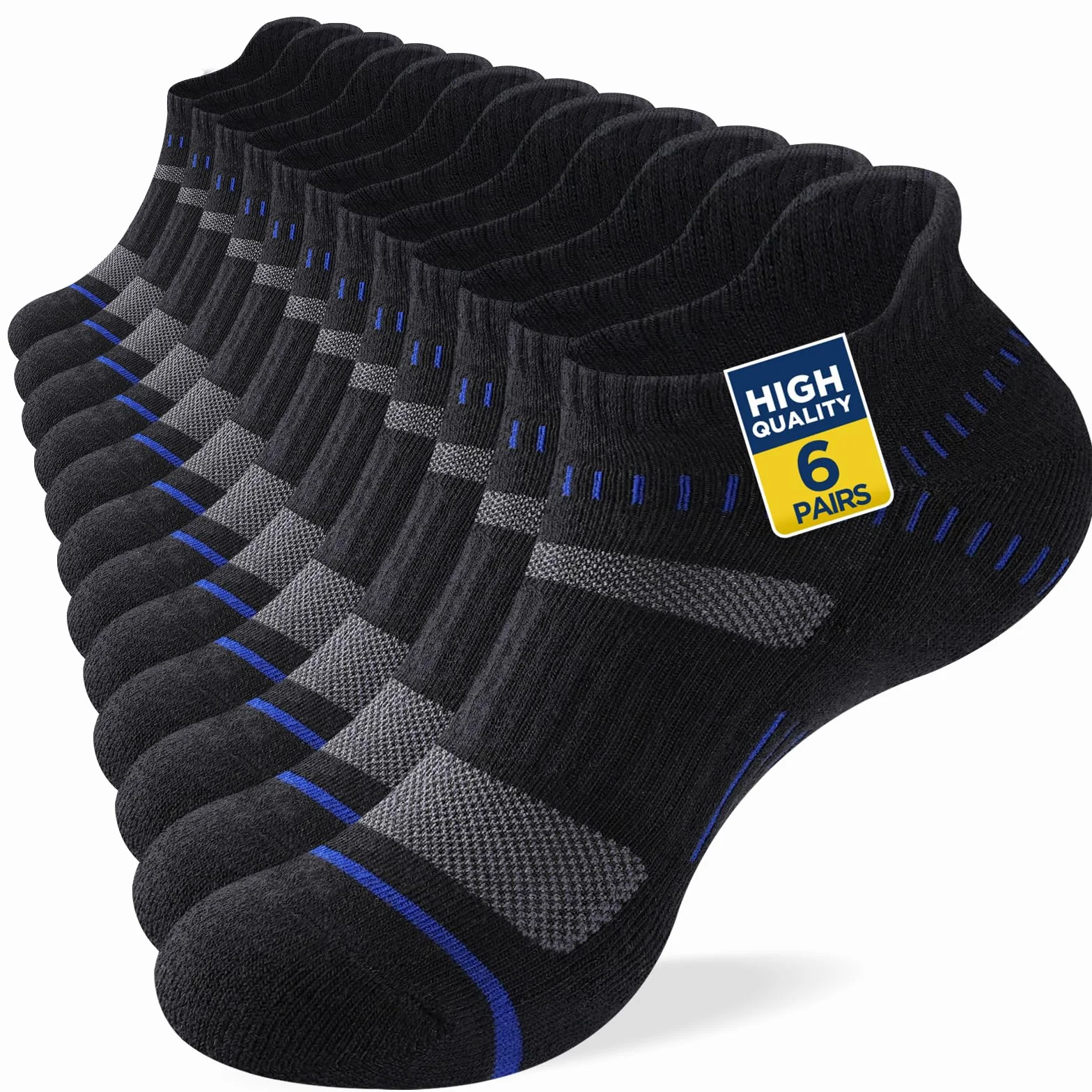 Calcetines Hombre Deporte 6 Pares, Cortos Amortiguados, Algodón Transpirable Secado Rápido, Running Caminar Senderismo, Negro/Blanco/Gris
