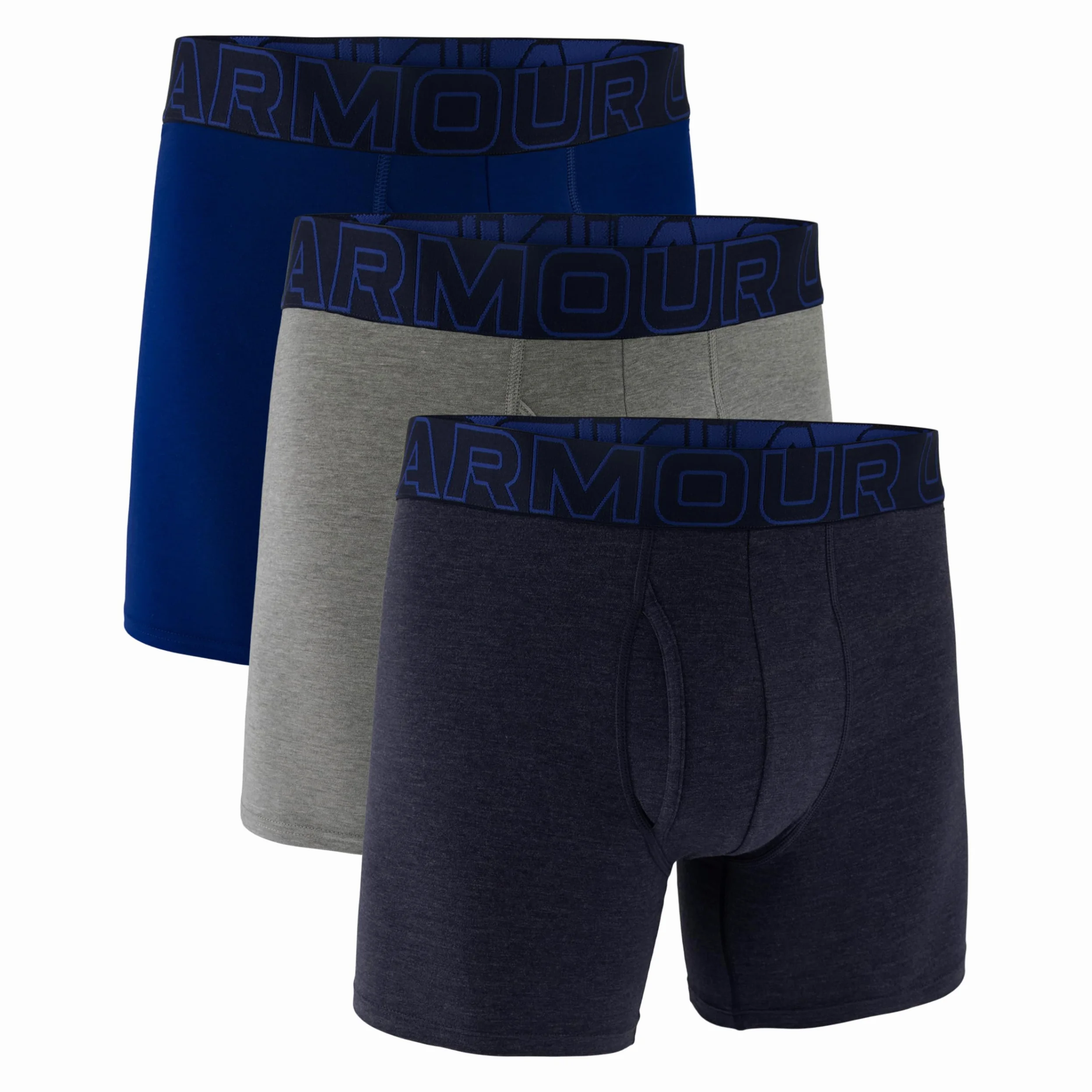Under Armour Men's Performance Cotton 6" 3 Pack Solid Boxer Briefs, Boxers de los Hombres, Midnight Navy Heather/Steel Heather/Royal,