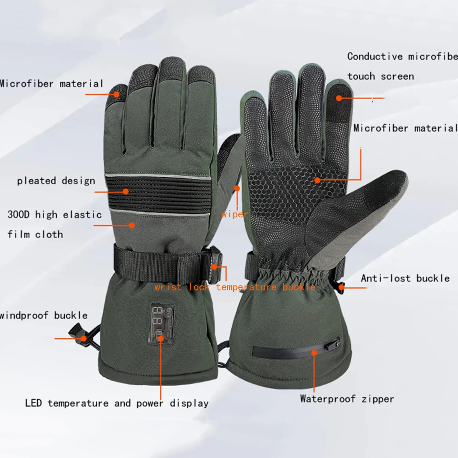CHEWYNP Guantes de Invierno para Hombres y Mujeres - Guante Cálido Impermeable para Clima Frío, Guantes Térmicos con Pantalla Táctil Dedo Recargable 2200mAh Guantes de Esquí con Calefacció