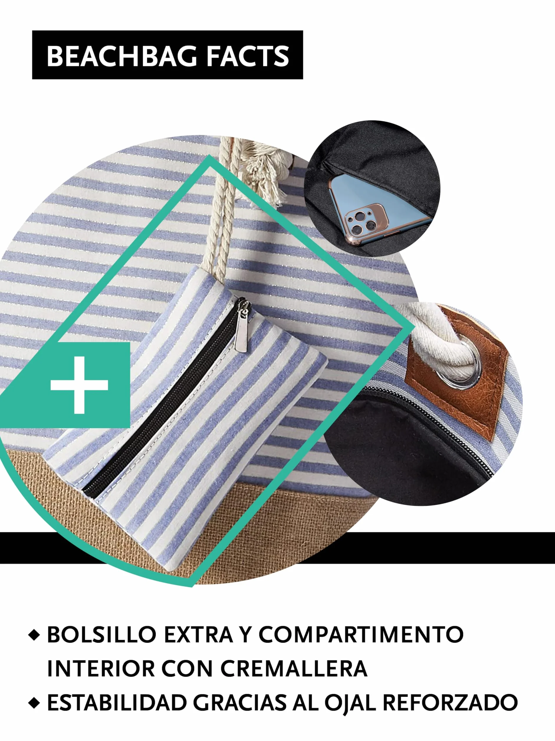 DonDon Bolso de playa grande impermeable con cremallera bolso de hombro