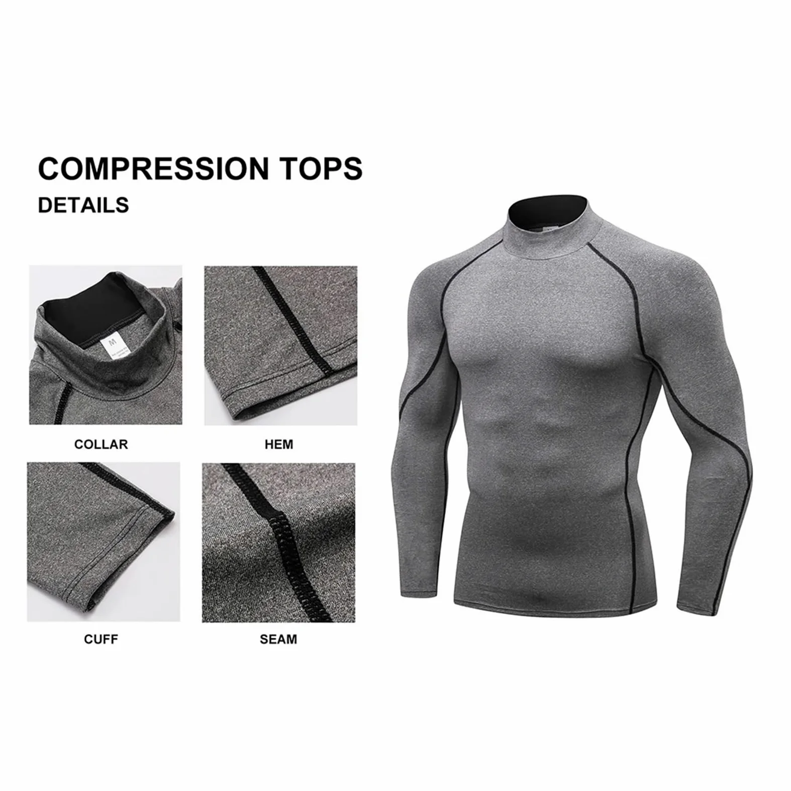 Camisa De Compresión Cuello Alto For Hombre, Camisetas Interiores Entrenamiento Manga Larga For, Mallas For Baloncesto, Correr, Capa Base Atléticas