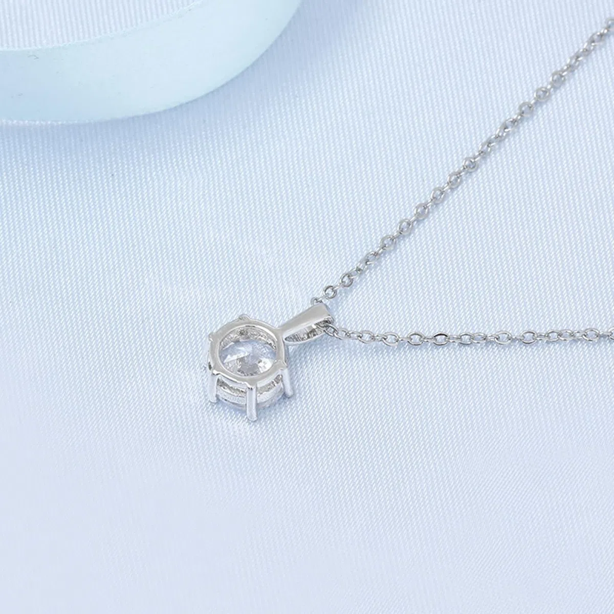 Collar de Mujer Oro Blanco 9 Kilates / 14 Kilates / 18 Kilates, Redondo con Diamante Creado, Colgante Collar de Plata para Mujer