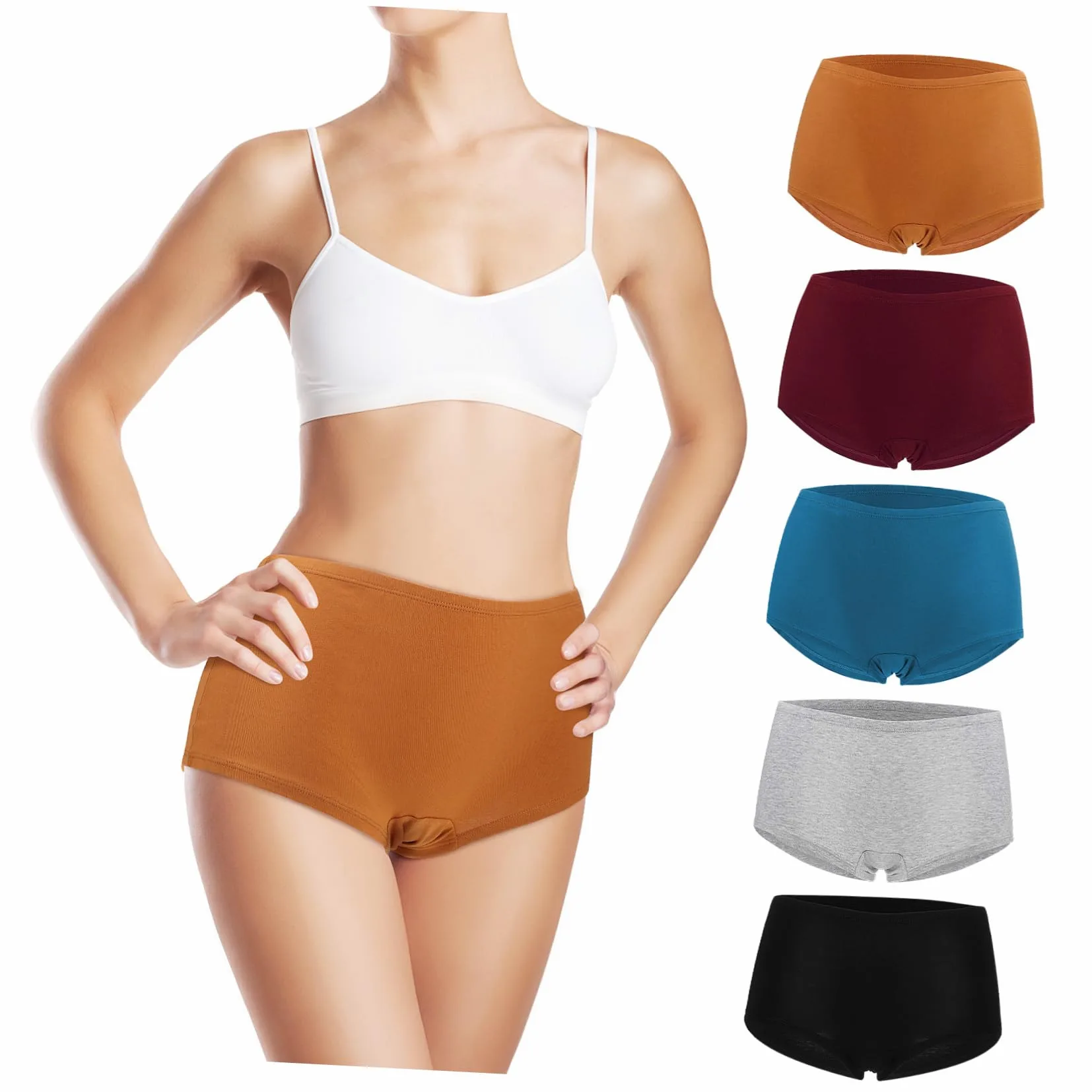 VANZACK 5piezas Bragas De Mujer Tipo Bóxer Cobertura Total Algodón Talla Xxl Pack De Uso Diario