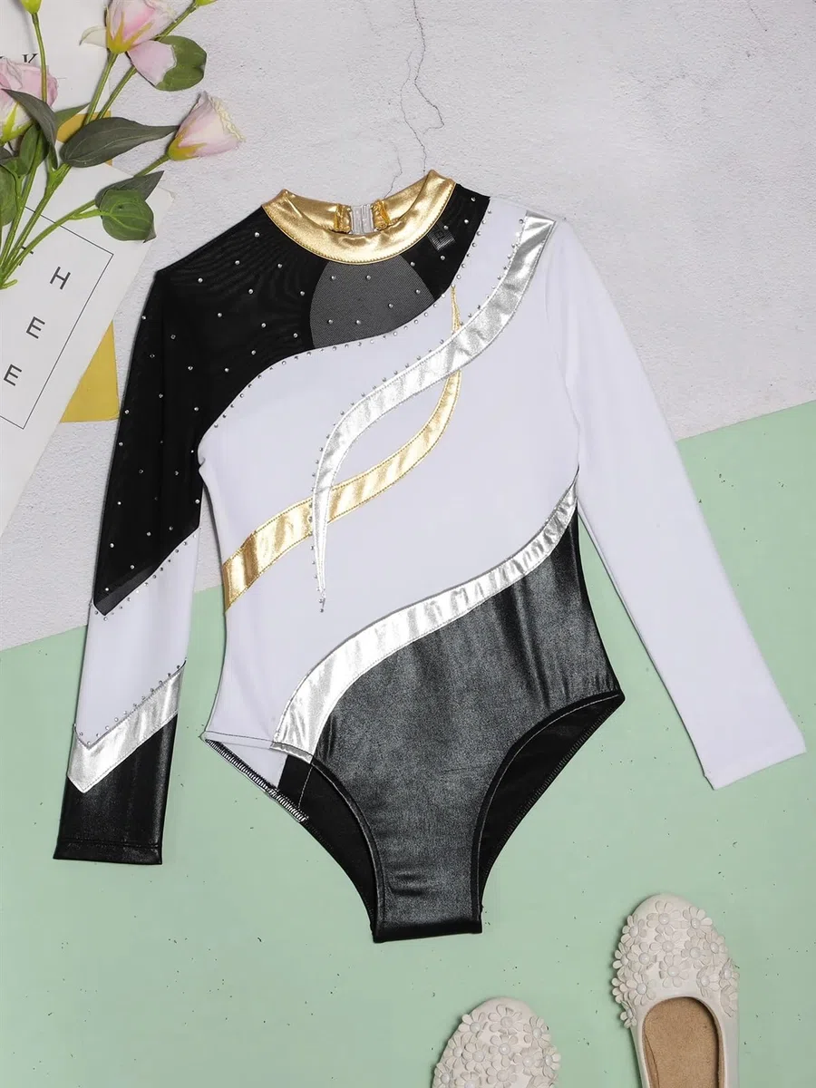 Leotardo para Competición de Gimnasia Leotardos de gimnasia for niñas, leotardos bronceadores de manga larga, vestido de Ballet, ropa de práctica de baile(Red,8)