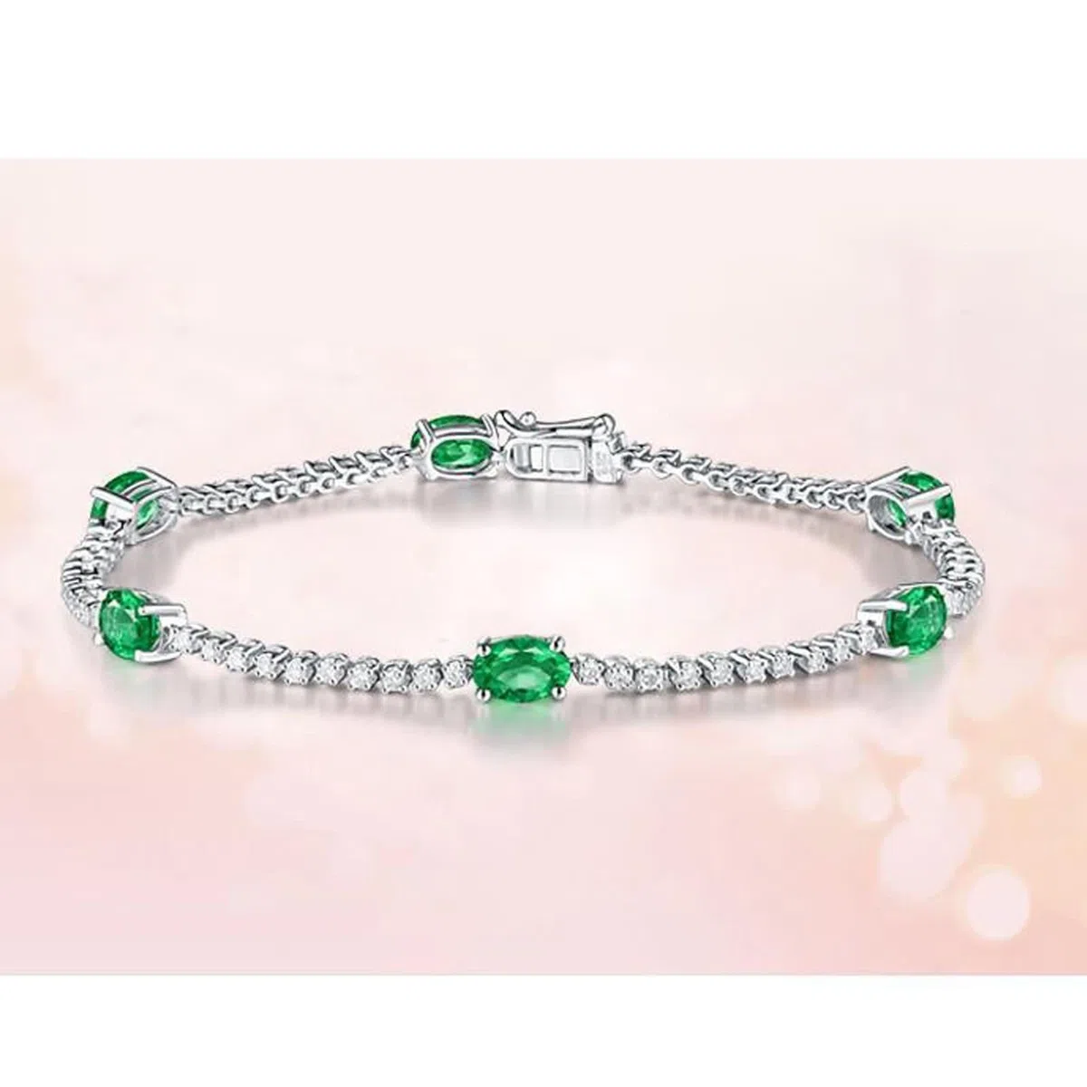 Pulsera Oro Blanco 9 Kilates / 14 Kilates / 18 Kilates Mujer, Oval con Zafiro y Diamante, Cadena 16 CM, Pulseras de Cadena Plata Azul Mujer