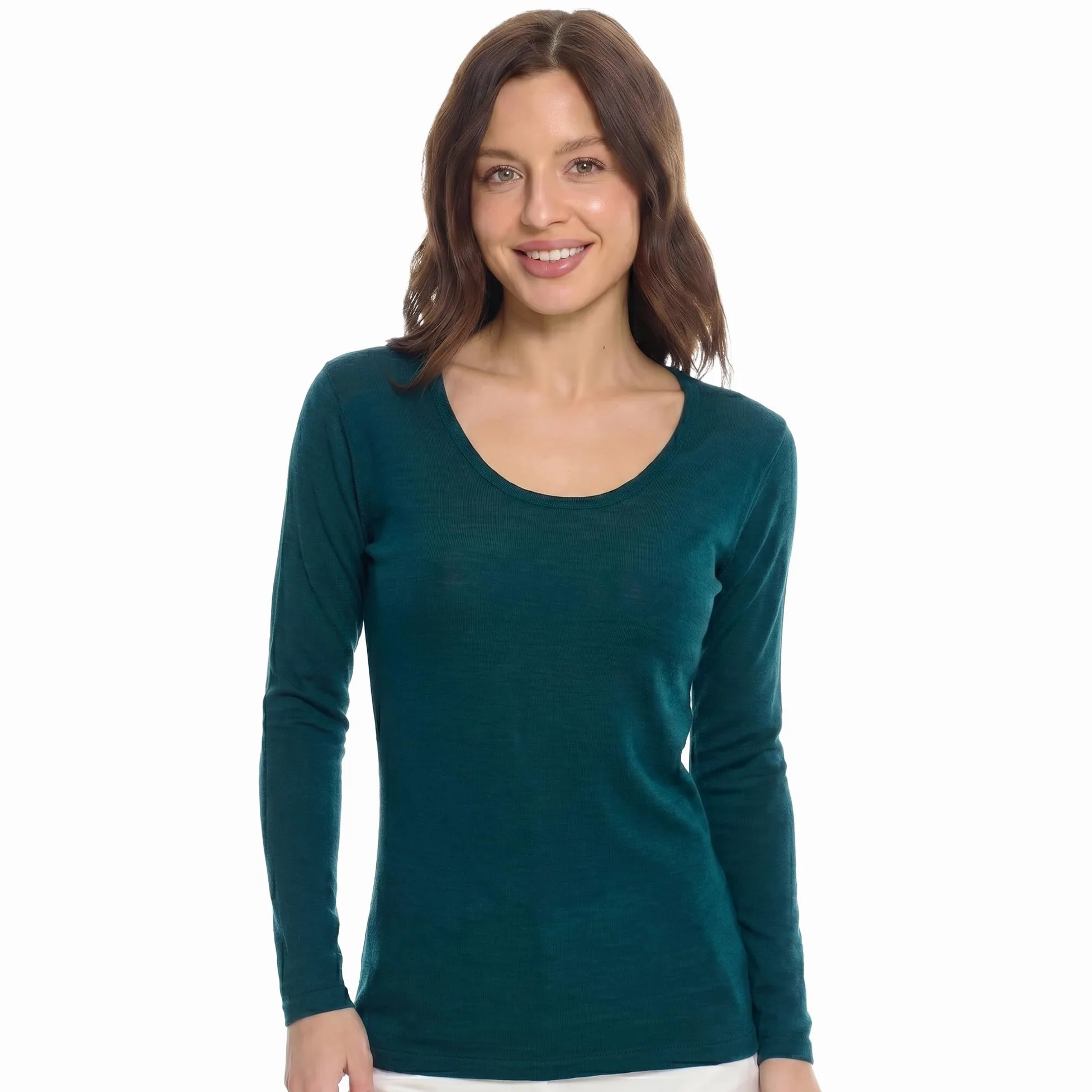 Merino.tech Сamisetas Mujer Manga Larga - 100% Lana Merino Ropa Termica (Large, 190 Deep Teal Scoop)