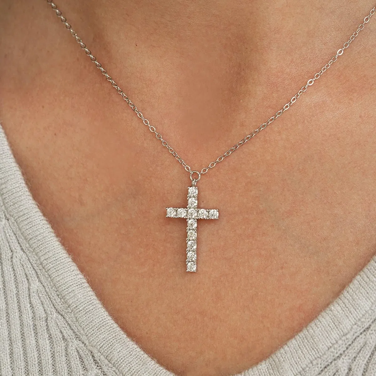 Collar de oro de 9 quilates con moissanita para mujer, collar de cruz de oro real para esposa