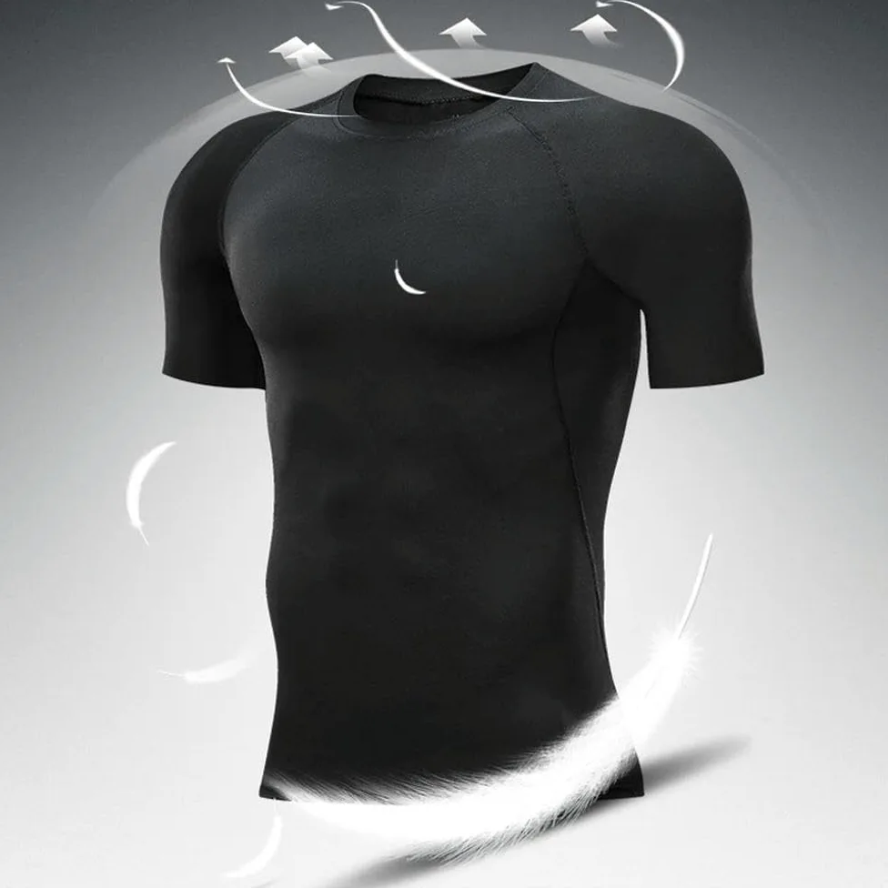 DYRBF - Camiseta de compresión para hombre, secado rápido, para fútbol, fitness, gimnasio, deporte, manga corta, transpirable