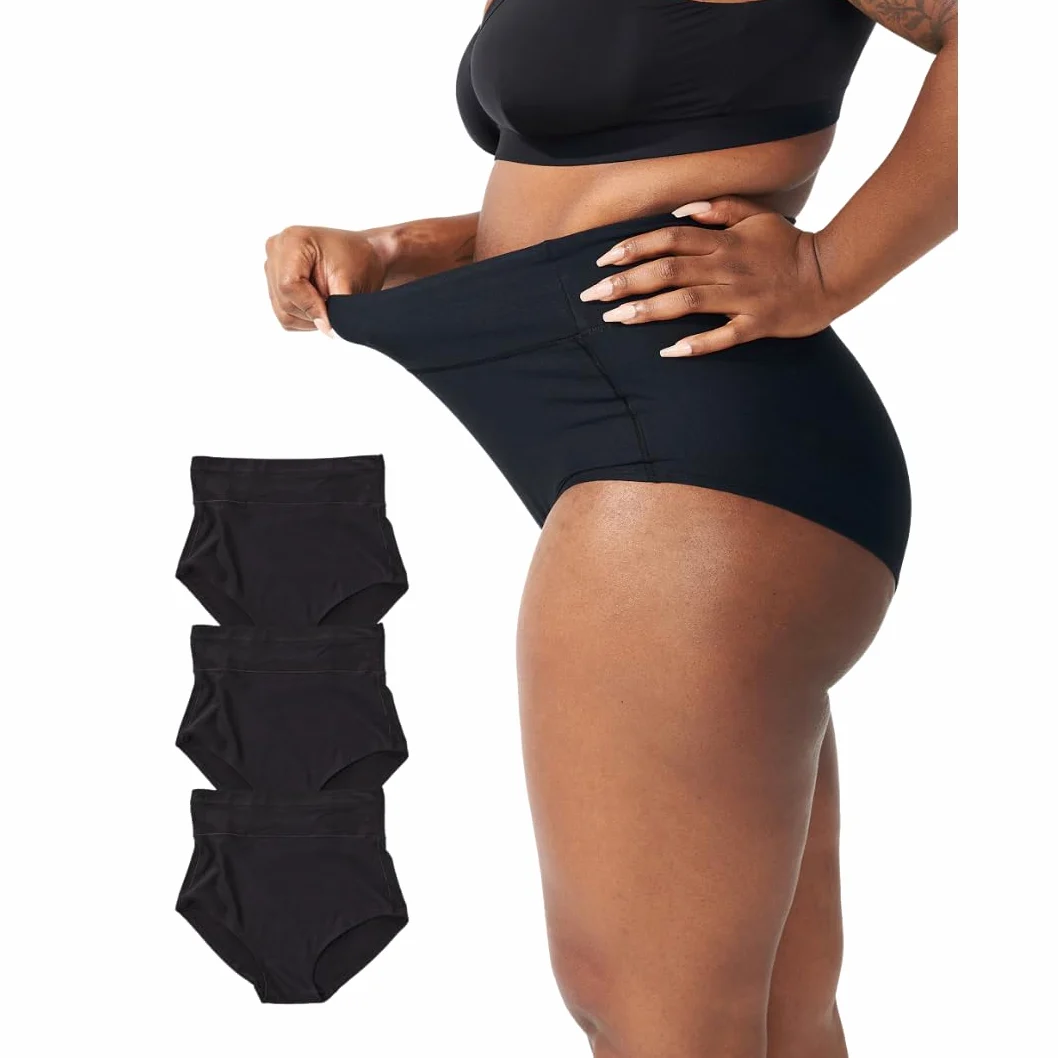 Bodily The All-In Panty, ropa interior para maternidad, posparto y cesárea, cintura alta, suave, elástica para el embarazo, paquete de 3, Negro, XXXL