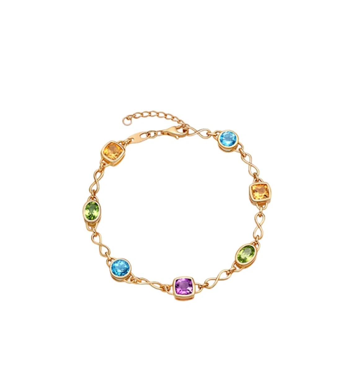 KnSam Pulseras de oro amarillo de 9 K/14 K/18 K, topacio para mujer, infinito, talla redonda, azul, joyas auténticas pulseras con peridoto de oro de 18/14/9 quilates
