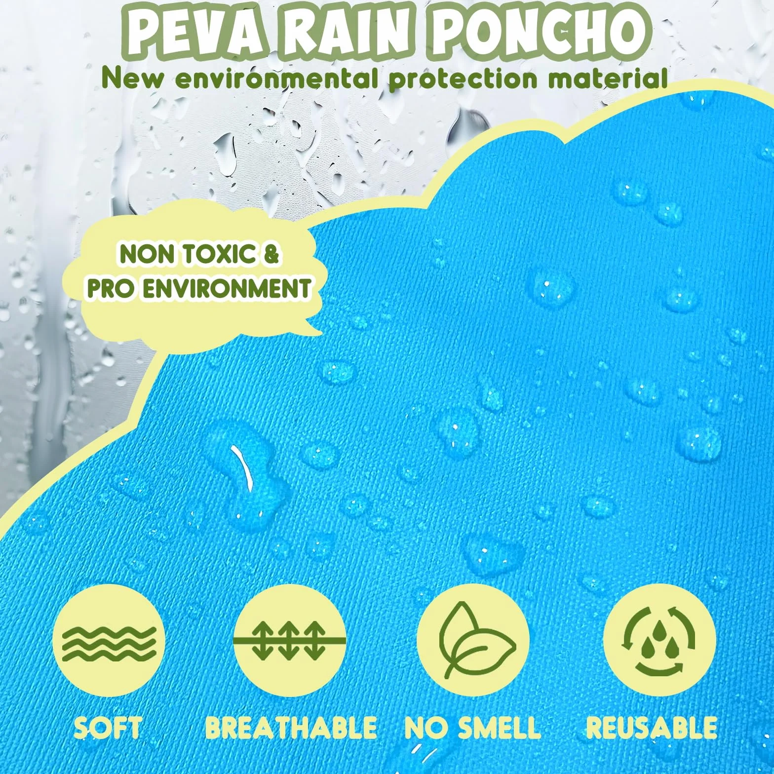ANYOO Poncho lluvia impermeable niños 2 capas PEVA capucha grande 100-150 cm