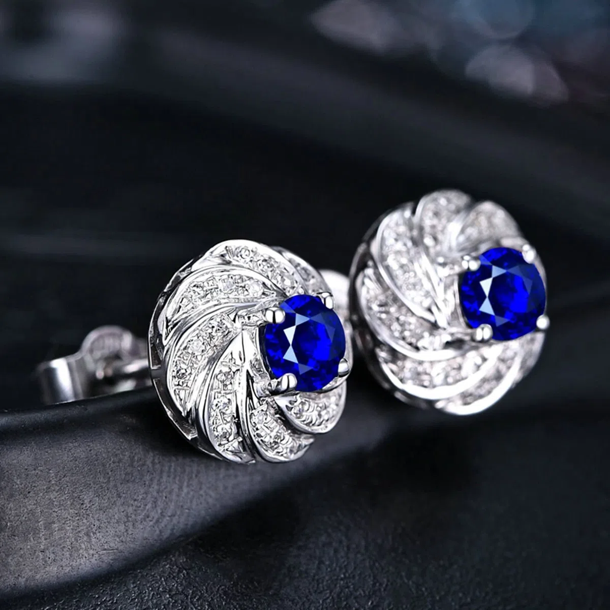 Pendientes de oro real para mujer de 18 quilates Au750 de oro blanco de 0,72 ct, creado en laboratorio, zafiro con diseño trenzado, oro de 18 quilates, colección de oro auténtico, Oro blanco