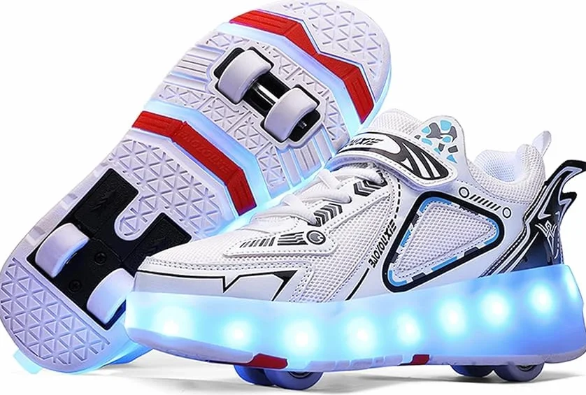 Zapatos con Ruedas y LED Luces para Niños, Roller Skate Recargable USB con 4 Ruedas Retráctil