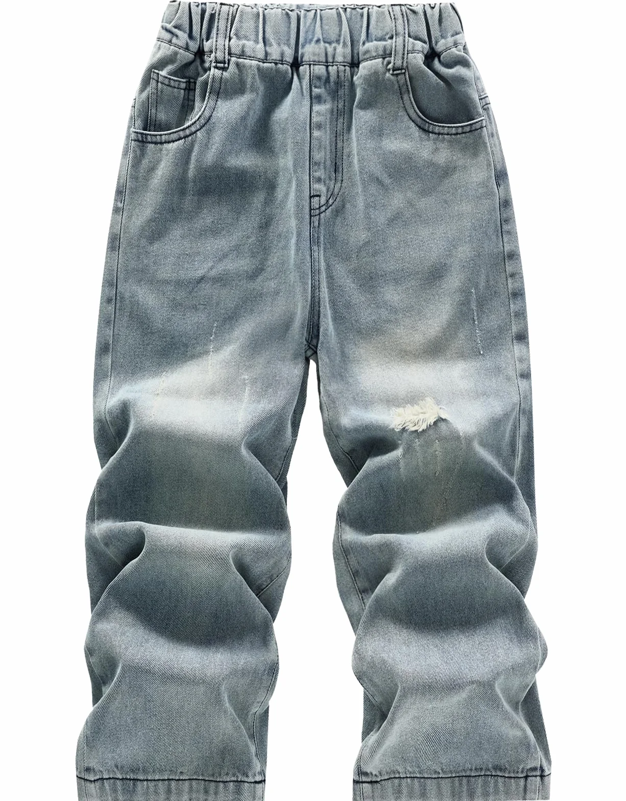 Pantalones de Mezclilla Rasgados Husky para niños, Cintura Elástica Escuela Juego