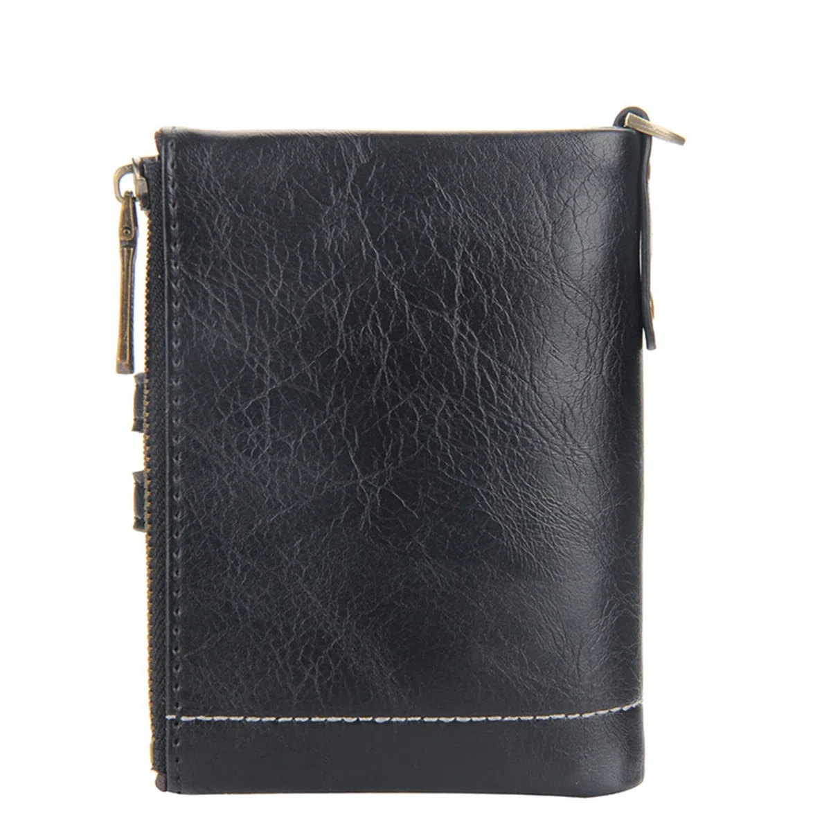 Cartera Cadena Piel Billetera multitarjeta for Hombre Vintage con Doble Cremallera Zero Wallet para Hombres(Schwarz)