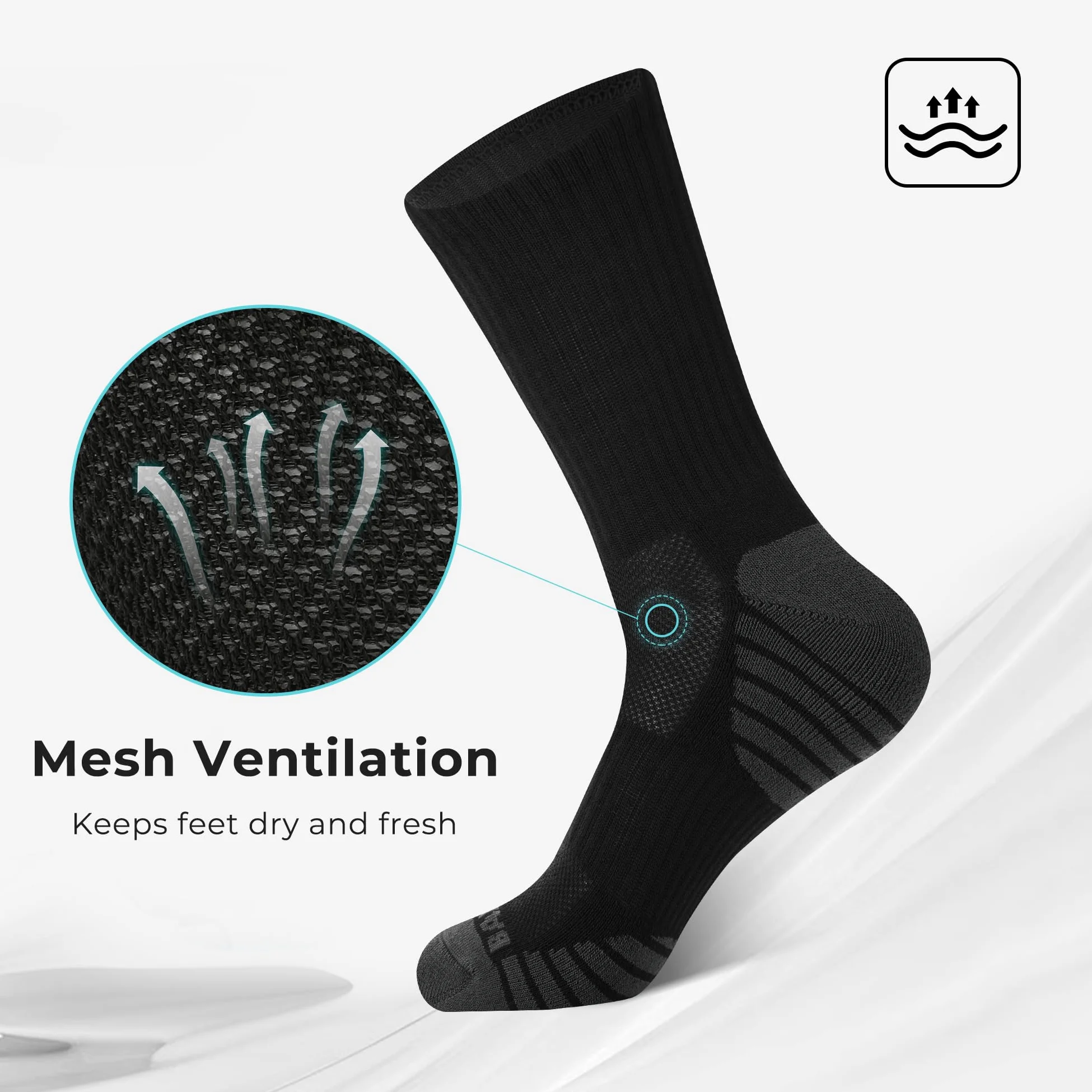 BAMBOO COOL Calcetines deportivos para hombre, para correr, acolchados, absorben la humedad, soporte de arco transpirable, paquete de 6
