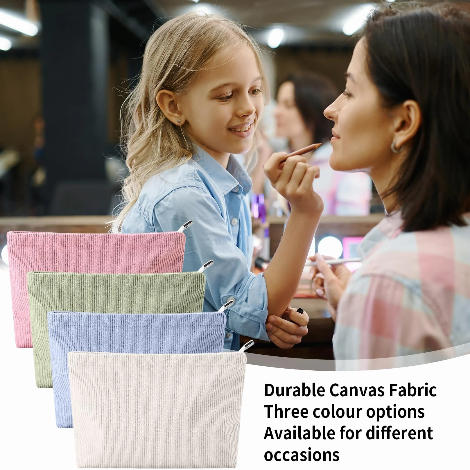 4 bolsas de cosméticos para mujer, pequeñas bolsas de maquillaje de viaje para bolso de mano, con cremallera, de pana, esencial, 10.24 x 7.48 x
