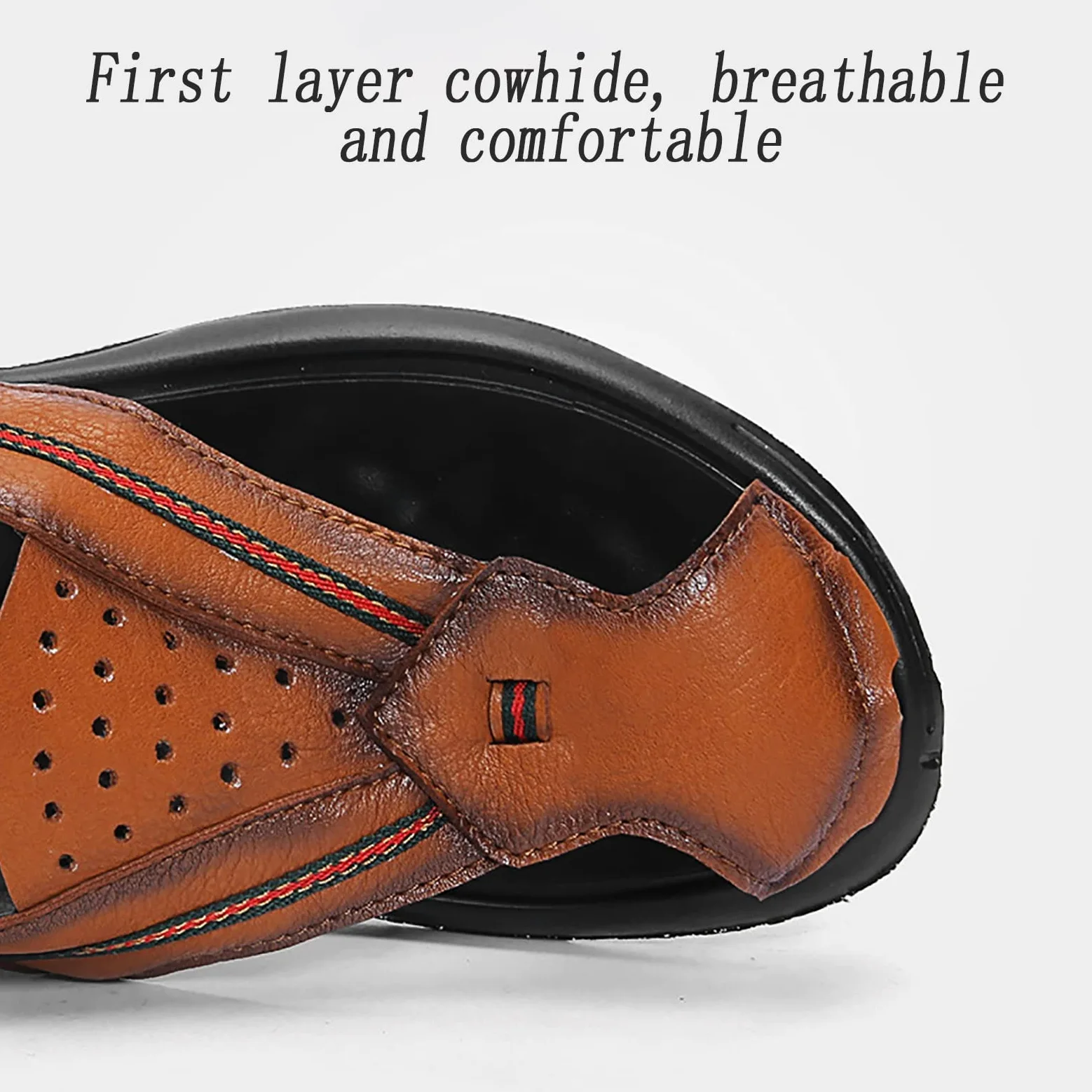 CLSQLXYJZC Zapatillas de Playa Antideslizantes para Hombre, Suela de Goma de Verano, Sandalias de Cuero con Punta Cerrada, Zapatillas Casuales Transpirables y livianas con Correa de talón Ajustable