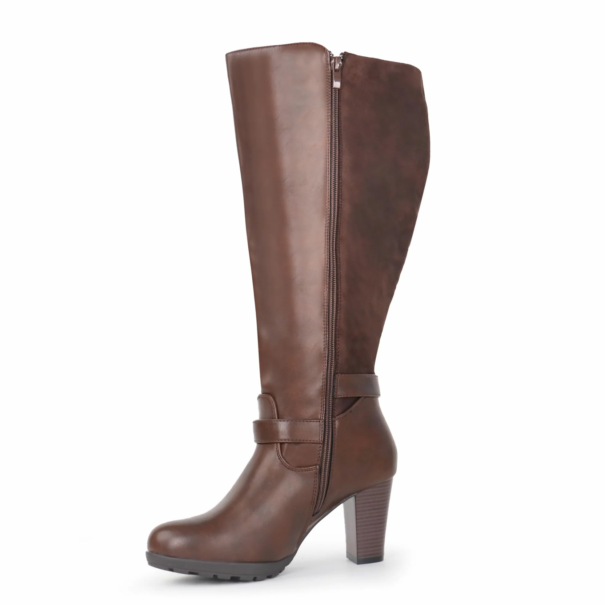 Botas de tacón alto con hebilla de tobillo para mujer, talla grande