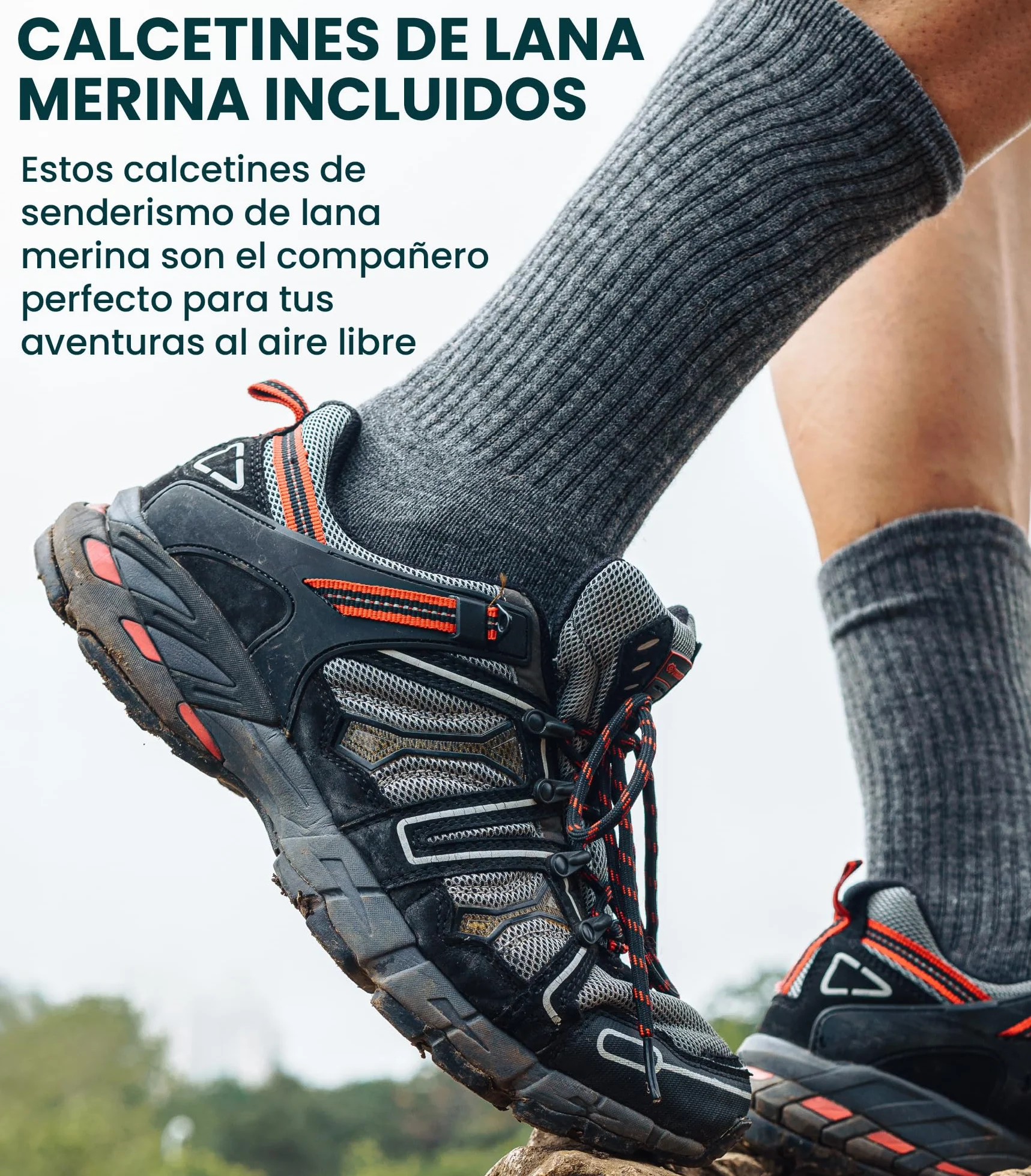 Merino.tech Camiseta Lana Merino Hombre - 100% Lana Merino con Calcetines (Large, Gray)
