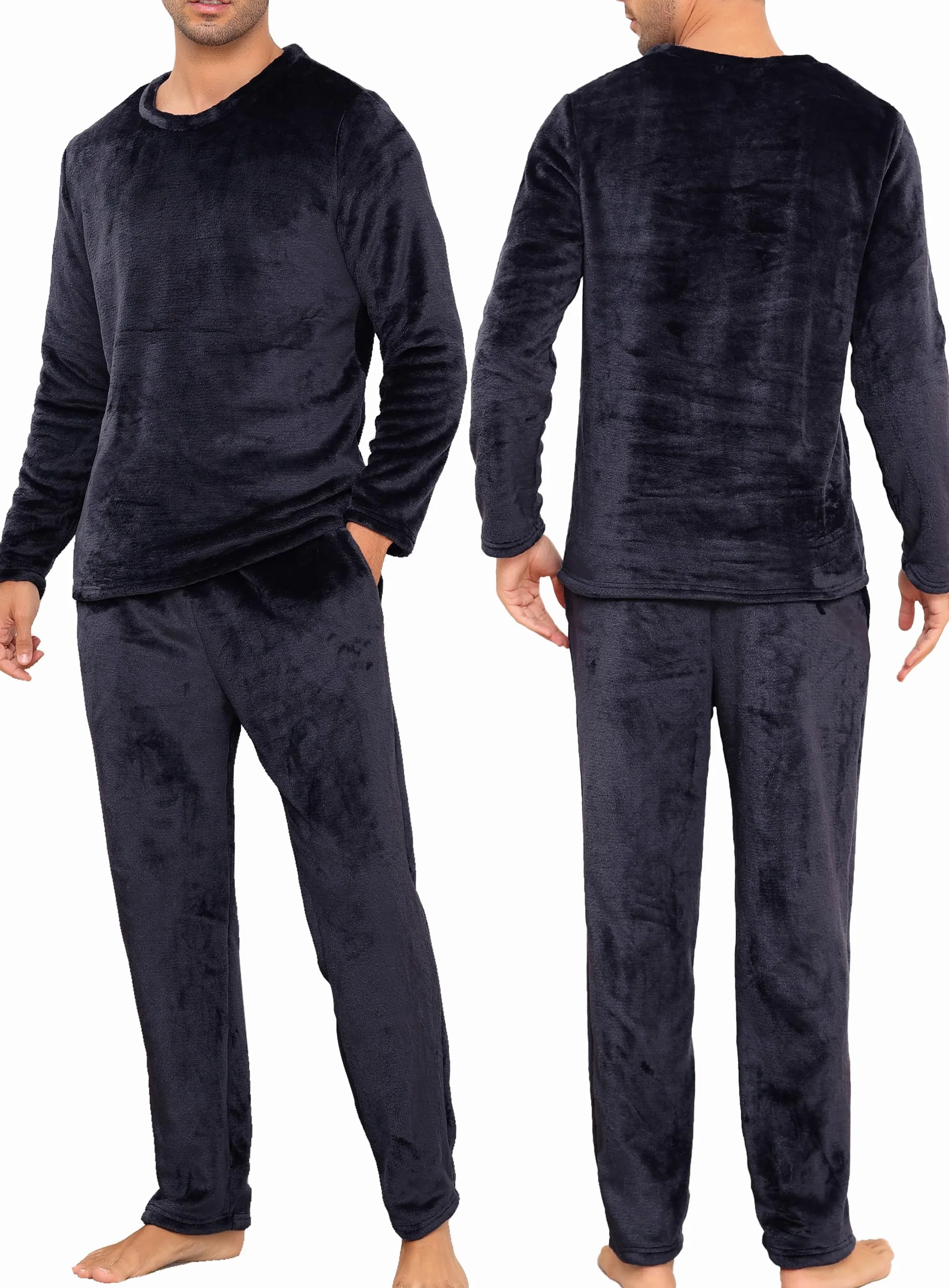 Lovasy Pijama Hombre Invierno Manga Larga Polar Pijamas para Hombre de Franela Cálido Largo