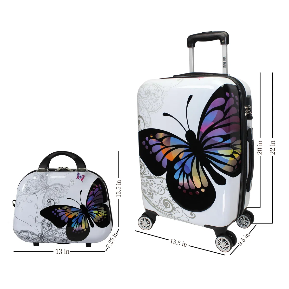 World Traveler VentureX - Maleta de Mano aprobada por aerolíneas, Maleta Ligera de policarbonato Duro con Ruedas giratorias, Mariposa, 2-Piece Carry-On Set, Venturex - Maleta de Mano aprobada por