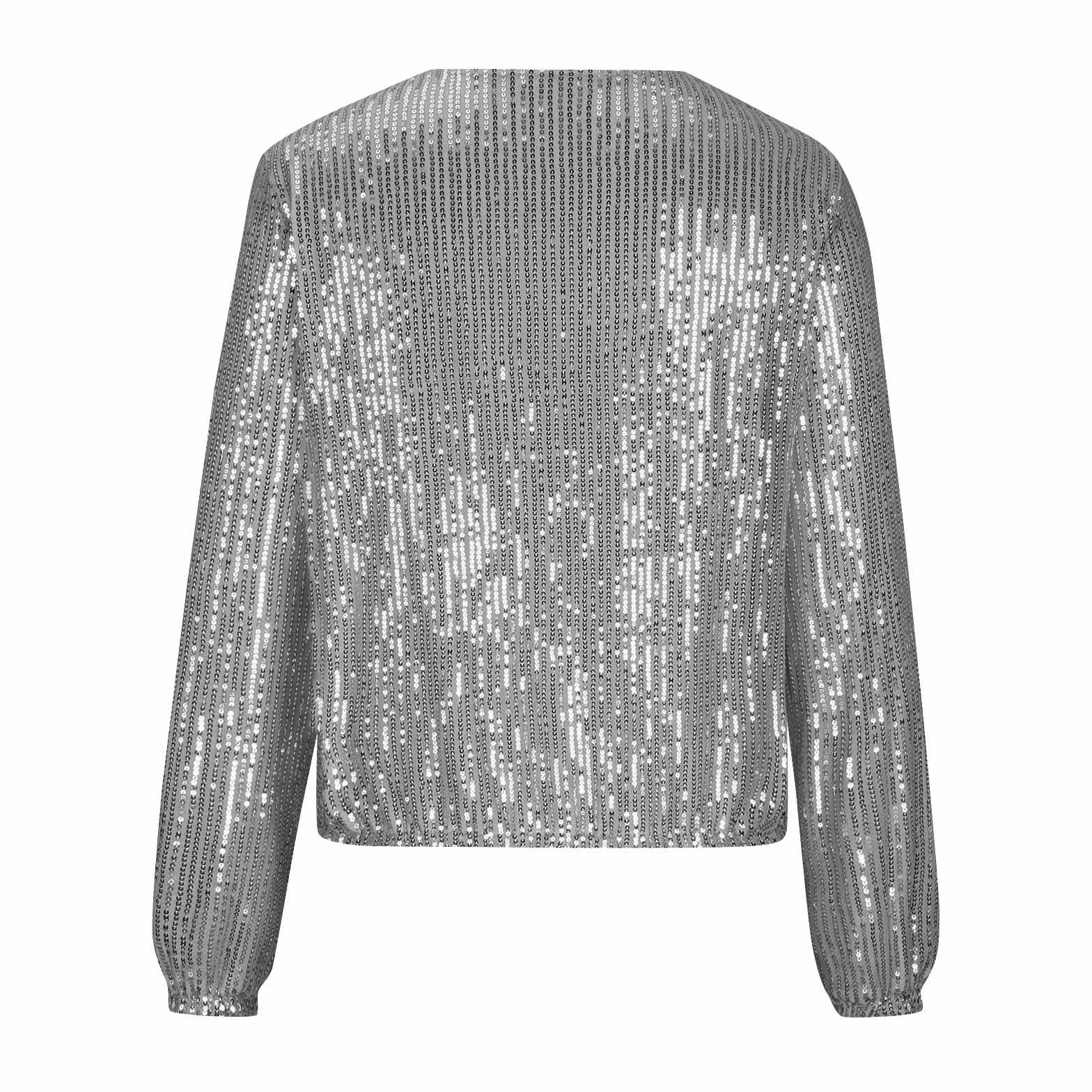 Chaqueta bomber de lentejuelas para mujer, ligera, con cremallera, holgada, sin capucha