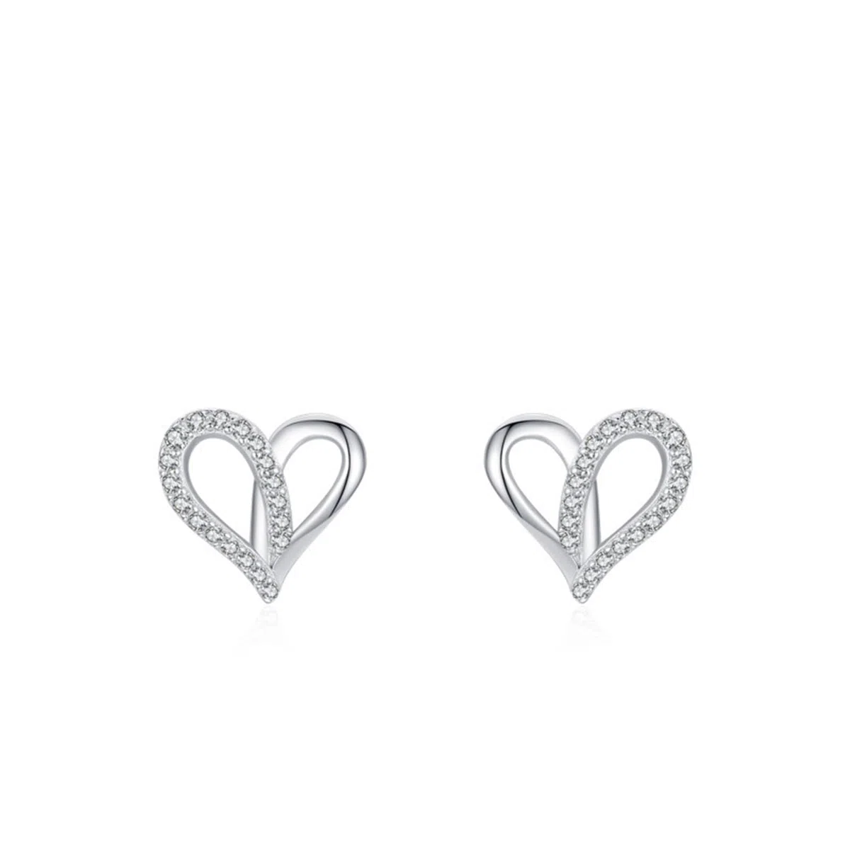 Pendientes de tuerca de oro blanco para mujer, oro blanco de 14 quilates, diseño clásico de corazón hueco con moissanita redonda, aretes de tuerca para cartílago de hélice para mujer, madre