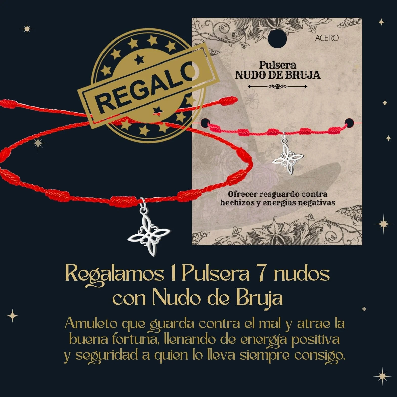 Collar para Mujer Nudo de Bruja Tetragramaton Amuleto de Suerte y Proteccion Ojo Turco Piedras de Chakras