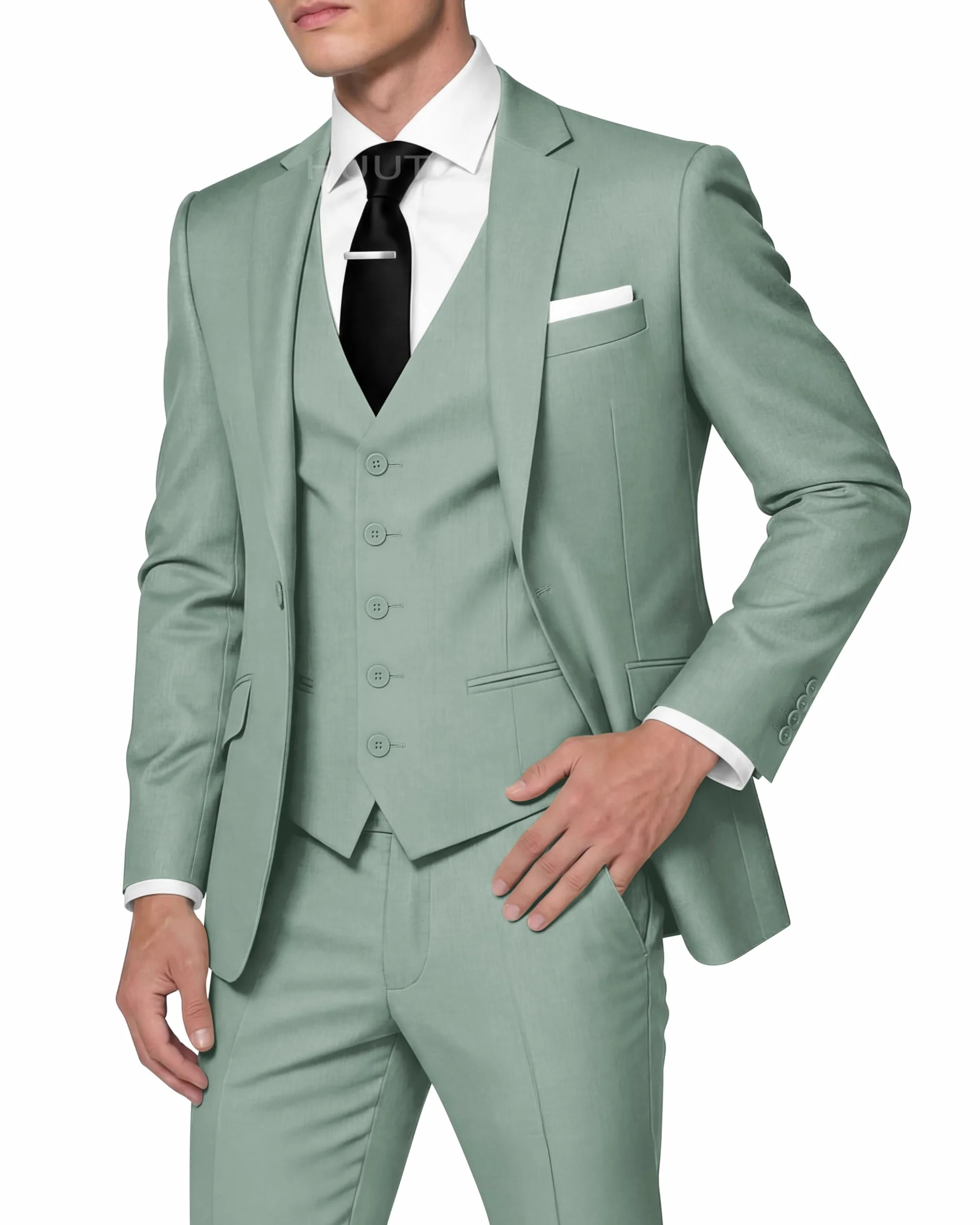 HUUTOE Trajes de 3 piezas para hombre, ajuste delgado, trajes de graduación para hombre, vestido de boda, traje de verano, chaqueta, chaleco, pantalones, esmoquin