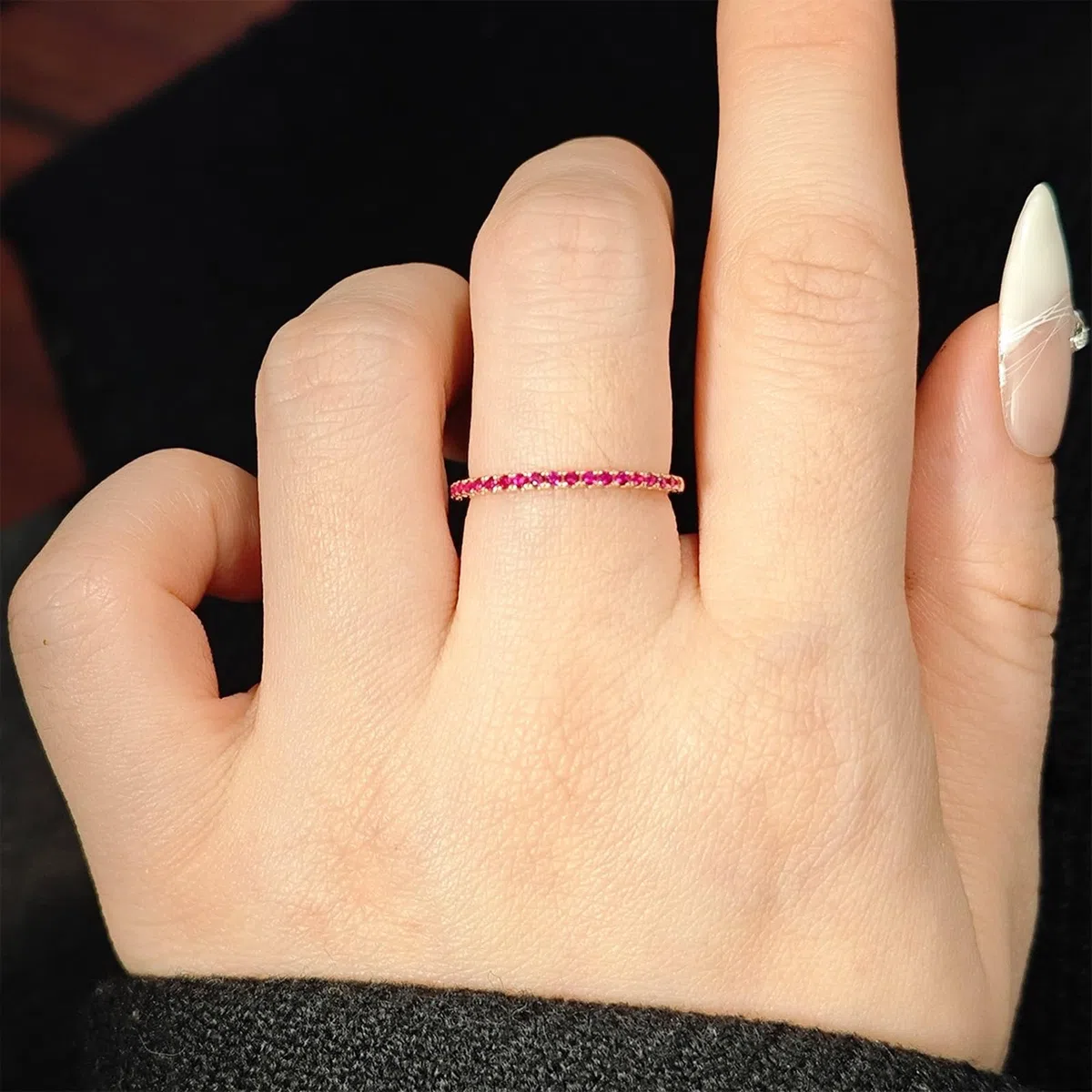 Anillo de boda Au 375/585/750, oro con rubí rojo, eterno
