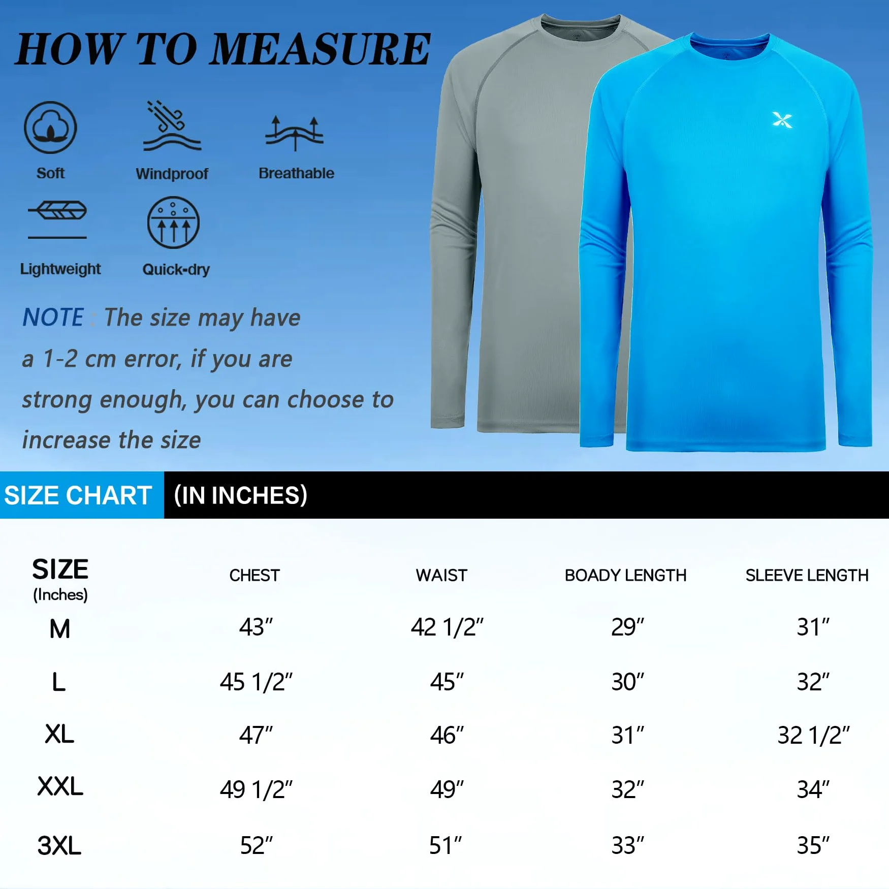 MOHEEN Camiseta de manga larga para hombre con protección solar UPF 50+, de secado rápido, para senderismo, pesca, natación, tallas M-3XL