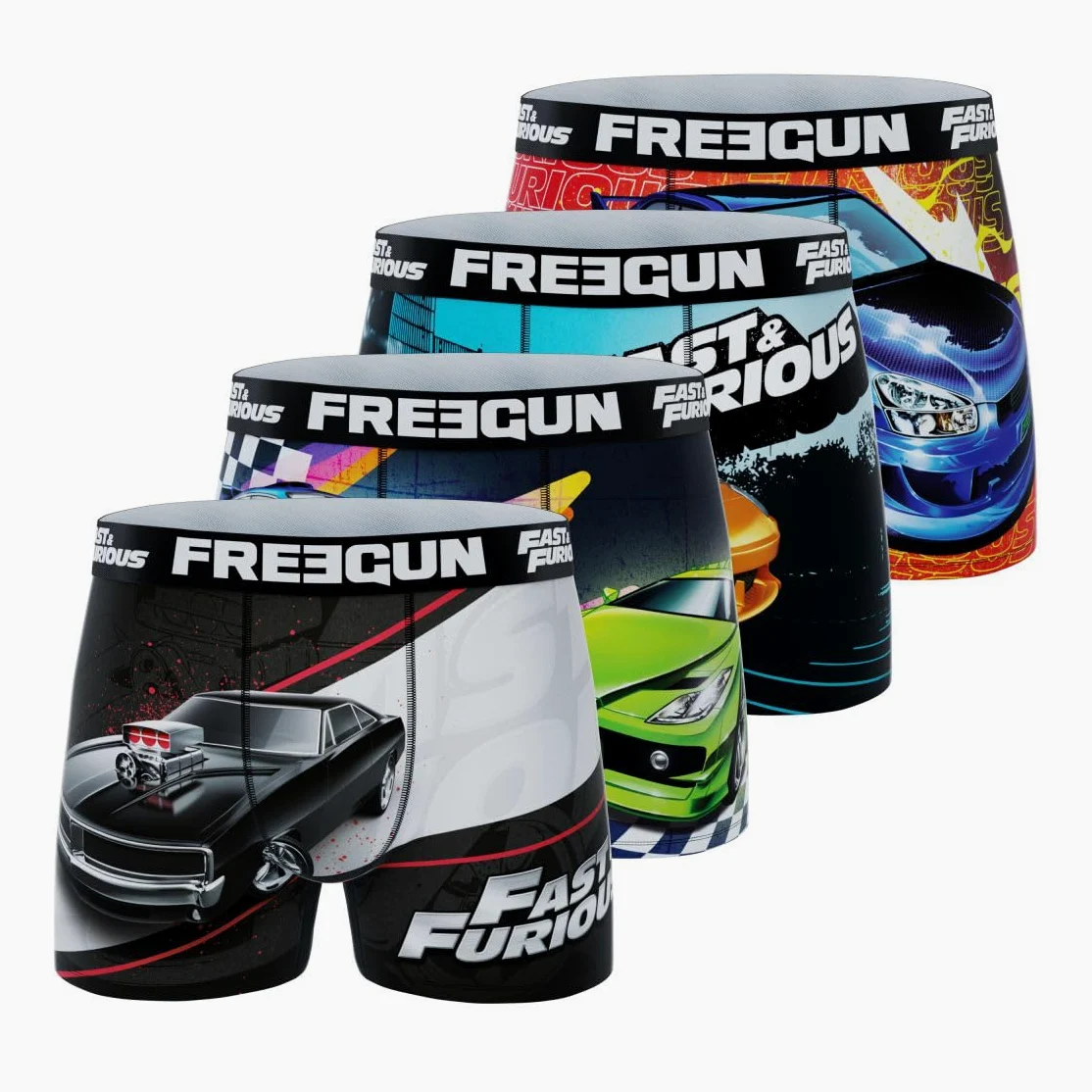 FREEGUN - Calzoncillos para hombre, diseño rápido y furioso, original y suave (juego de 4)