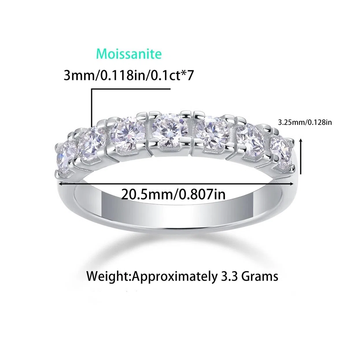 Moissanite Anillo de oro blanco, anillo de boda para mujer, oro auténtico, media eternidad, anillo de compromiso con Moissanite Bandringe para mujeres