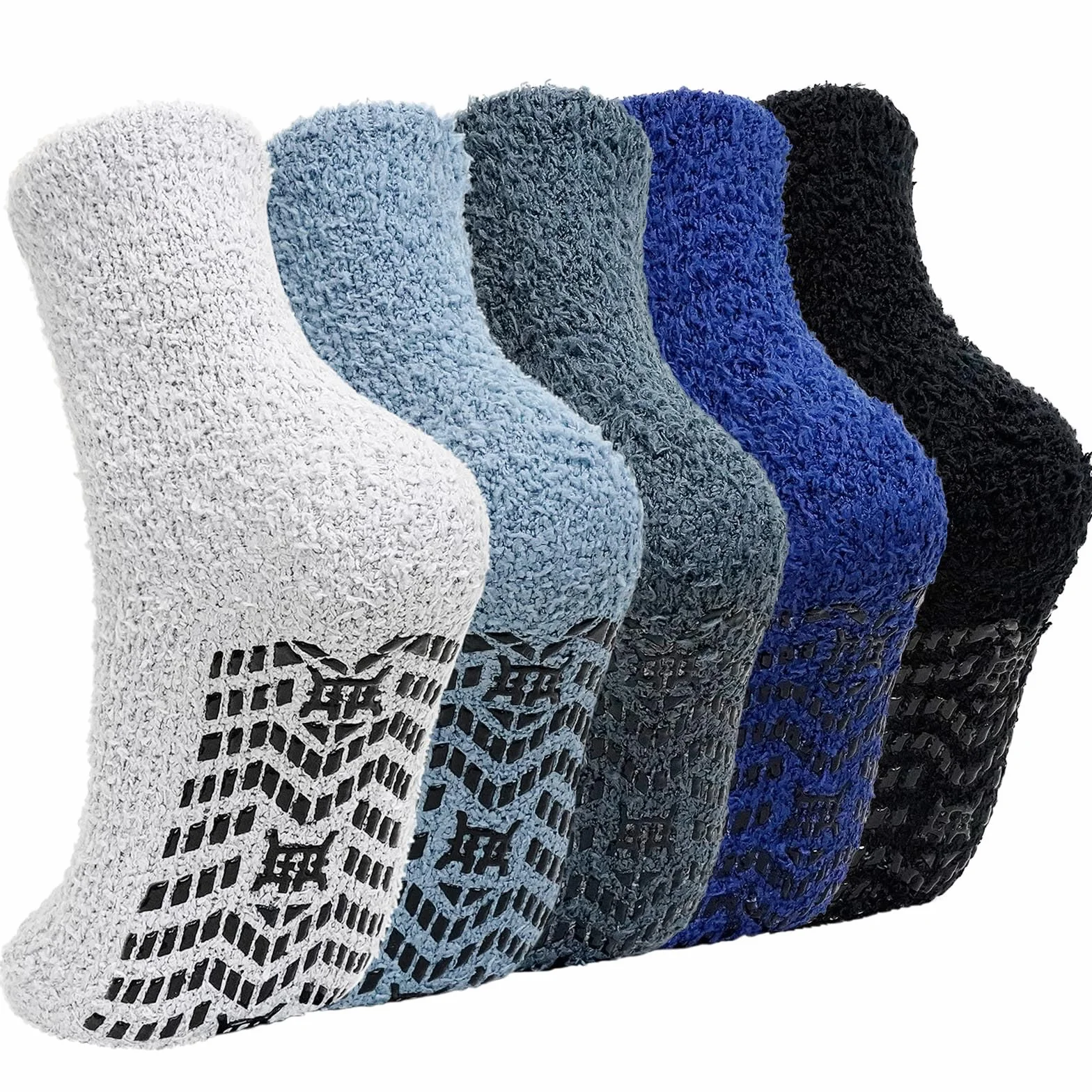 LOFIR Calcetines Invierno Antideslizantes para Hombre: Calcetines Térmicos para Dormir - Calcetines Calentitos y Gordos de Polar Coral Calcetines Suaves y Mullidos con Rayas 36-46 5 Pares