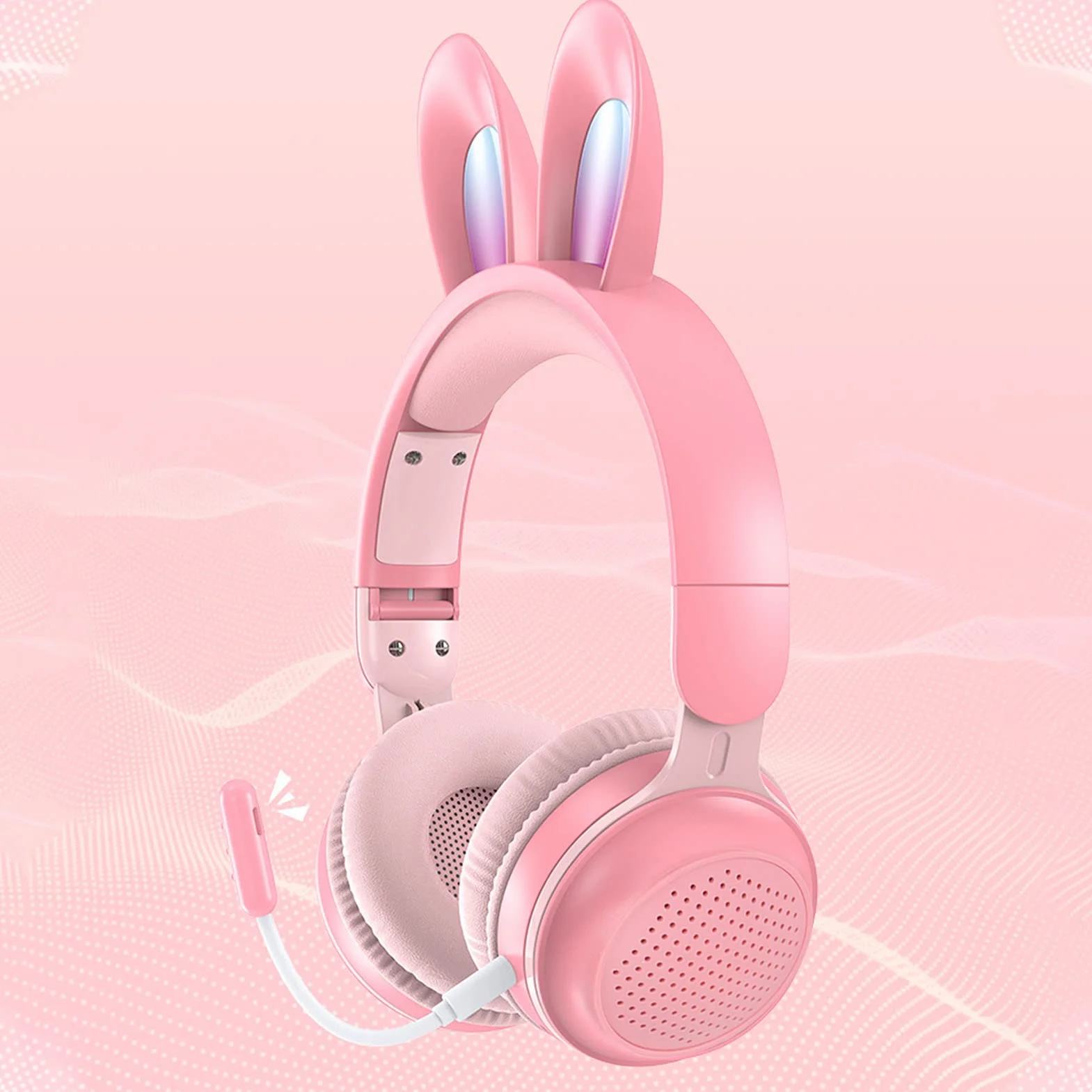 Auriculares para Niños, Auriculares Bluetooth 5.0 con Oreja de Conejo, Auriculares Inalámbricos Plegables con Luz LED sobre la Oreja, Soporte TF/AUX, Regalos para Niños, Niños Pequeños,(Rosado)