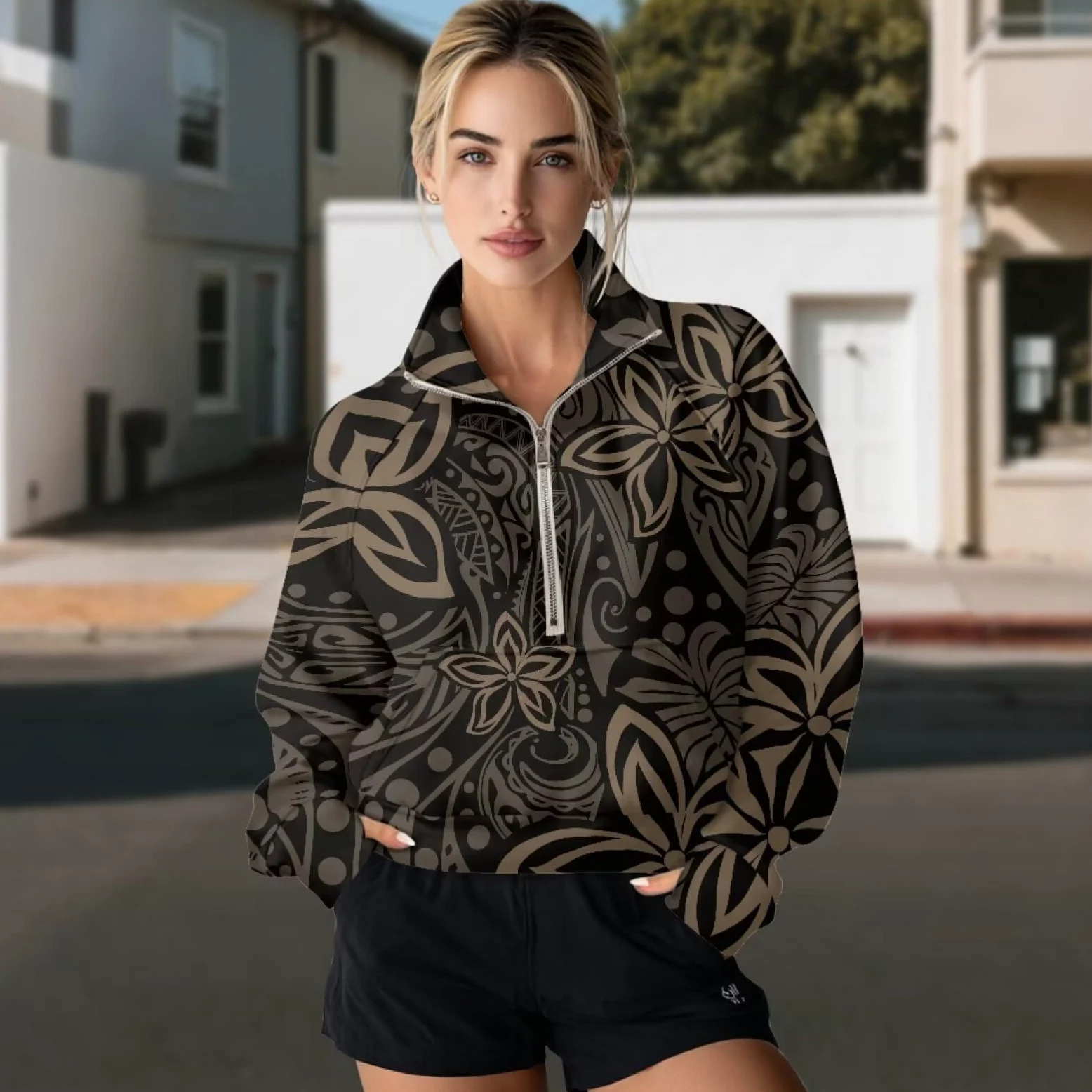 Poceacles Sudadera corta para mujer con 1/2 cremallera, agujero para el pulgar, cuello alto falso, sudadera con capucha suave para uso casual al aire libre