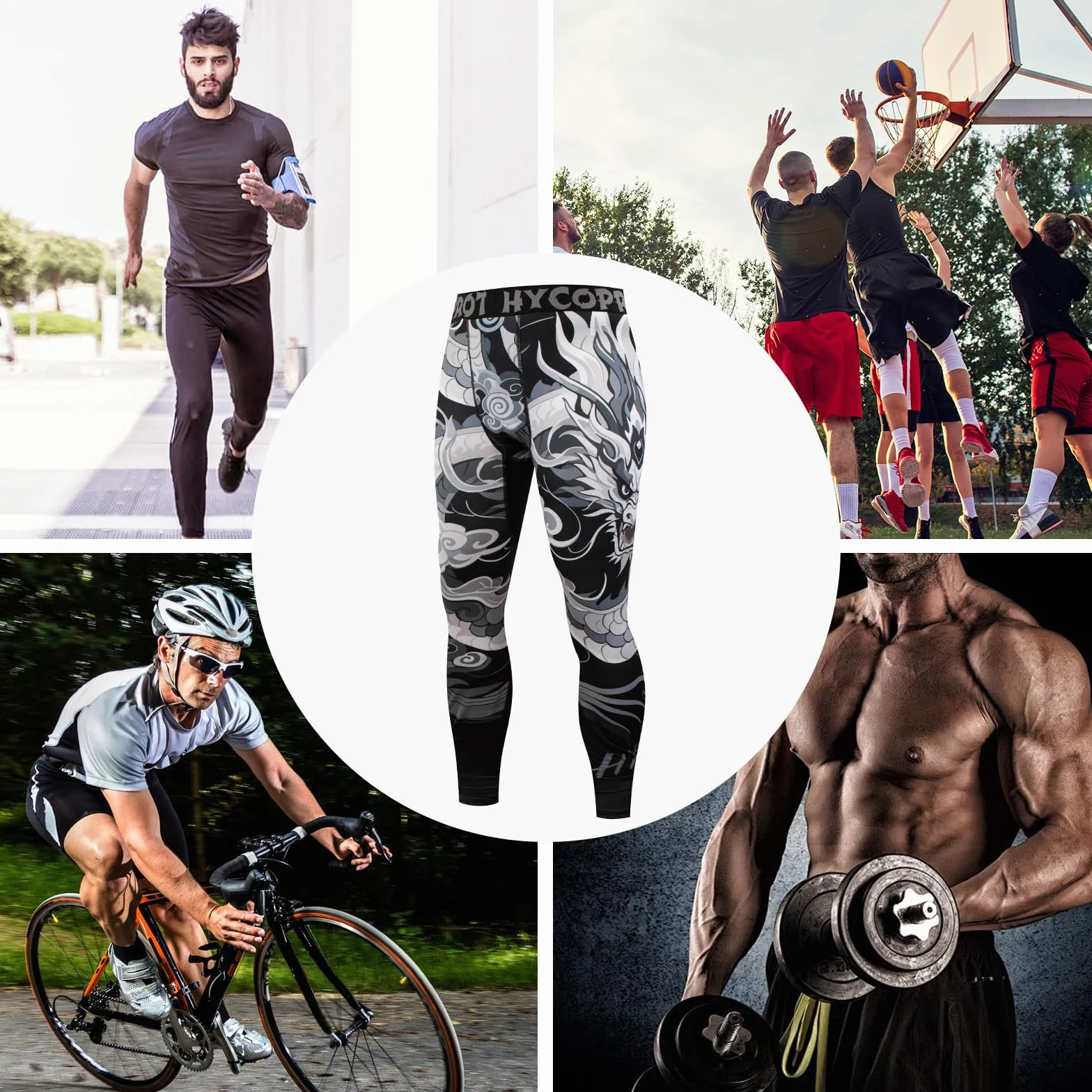 HYCOPROT Pantalones de Compresión para Hombre Mallas Deportivos Secado Rápido Leggings Entrenamiento