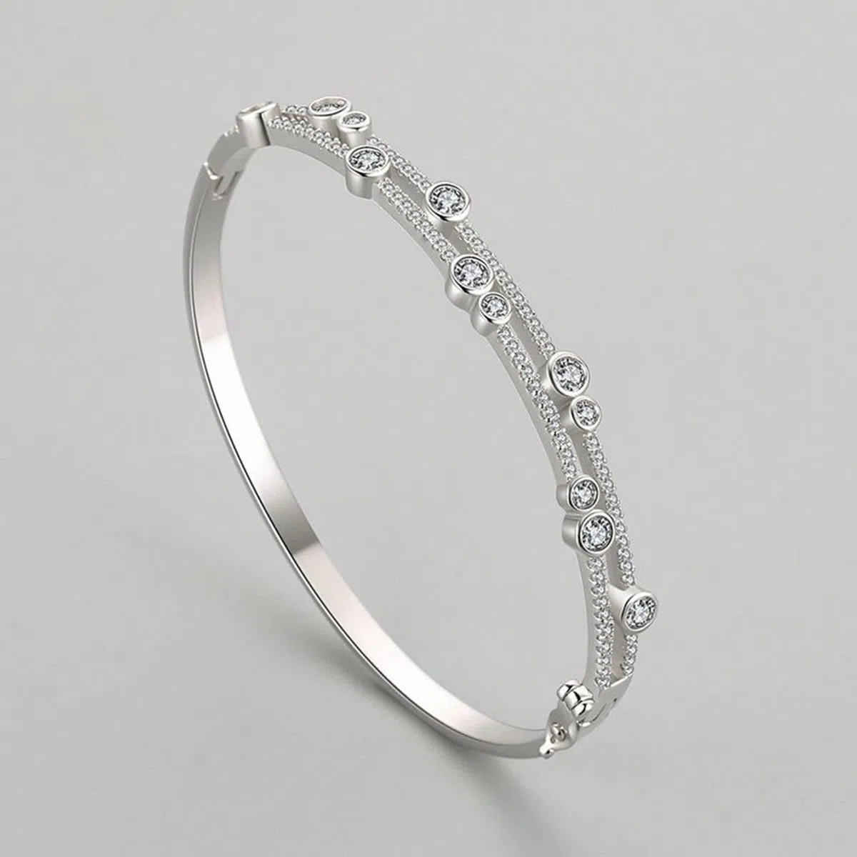 Pulseras para mujer, pulsera de doble fila brillante redonda moissanita oro blanco/platino 950