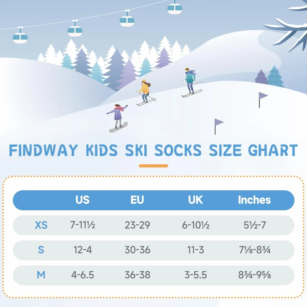 Findway Calcetines de Esquí para Niños,Calcetines Térmicos Niños Niñas 85% Algodón Calcetines de Nieve Suaves Transpirables Calcetines de Esquí de Invierno para Patinaje Snowboard,2 Pares/3 Pares