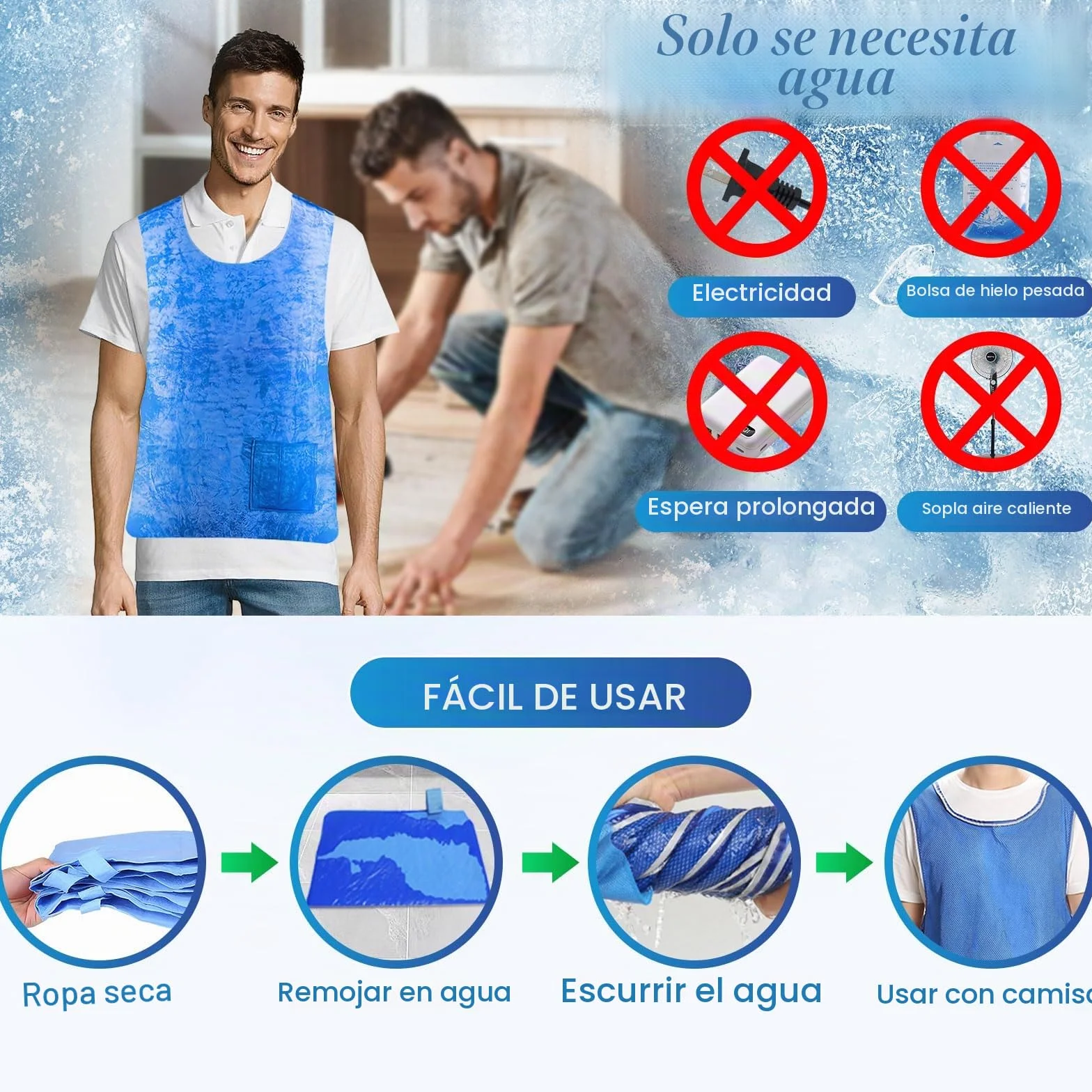 Chaleco refrigerante reutilizable para Hombres y Mujeres, chaqueta de refrigeración evaporativa de tejido PVA con ajuste ajustable para deportes al aire libre, senderismo y trabajo