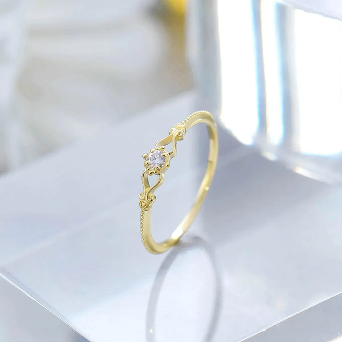 Anillo de oro amarillo de 9 K/14 K/18 K con moissanita, anillo apilable clásico de oro Au 375/585/750, talla 47-65