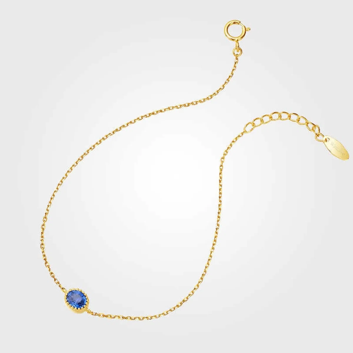 Pulsera de eslabones de cadena para mujer, pulsera vintage de zafiro azul de 0,4 quilates, cadena ovalada de oro amarillo