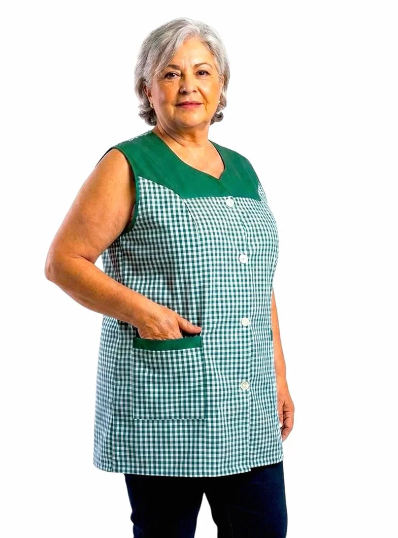 Delantal botones clásicos sin magas. Casaca multiusos. mujer