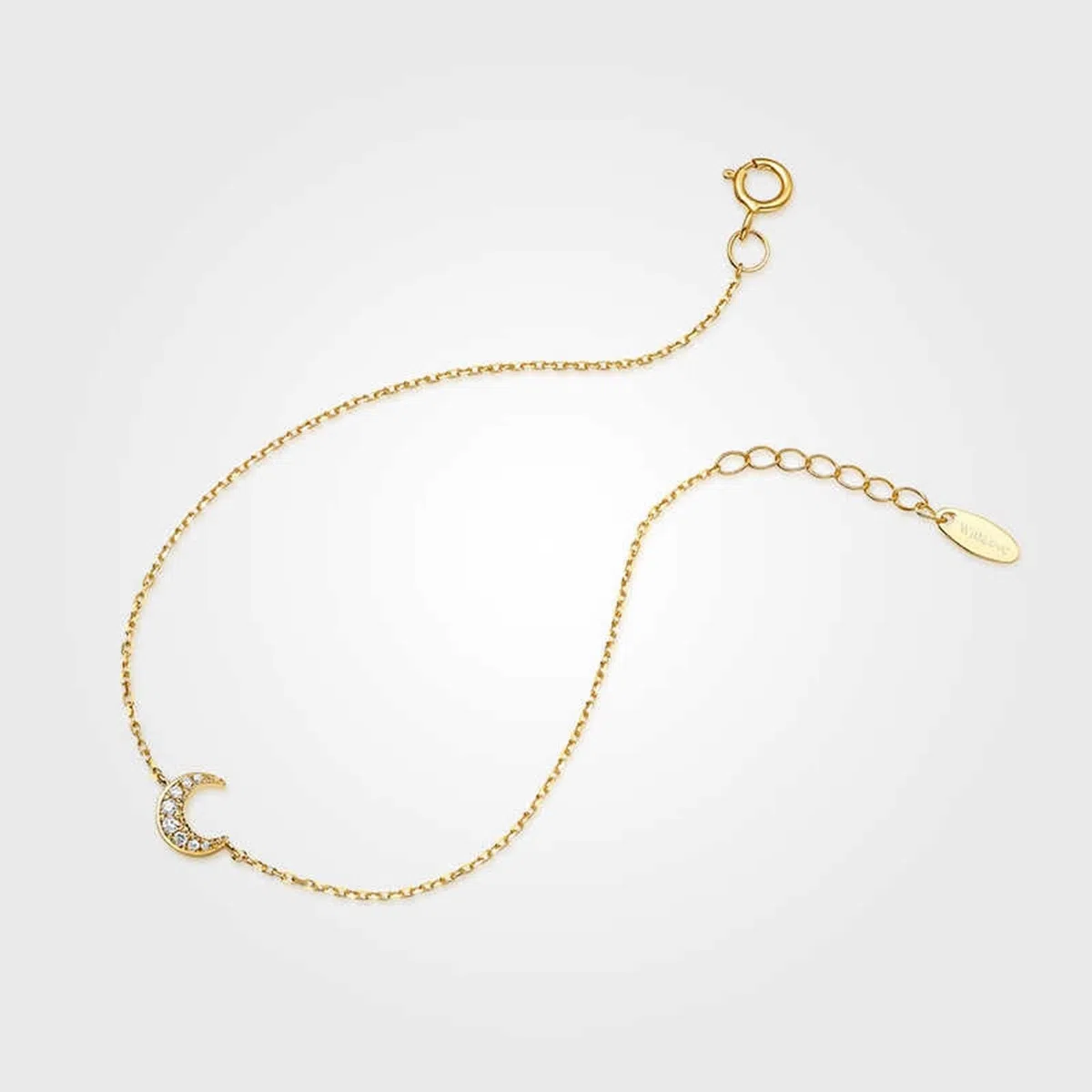 Pulsera de moda para mujer, pulseras de cadena de diamantes blancos de 0,04 quilates, joyería de cadena de luna de oro amarillo