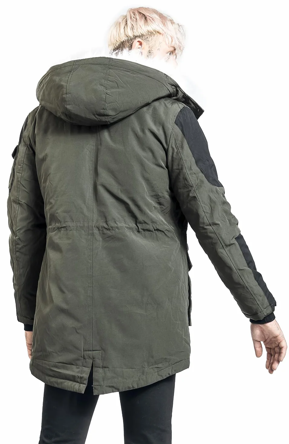 EMP Hombre Chaqueta de invierno verde oliva cuello piel sintética