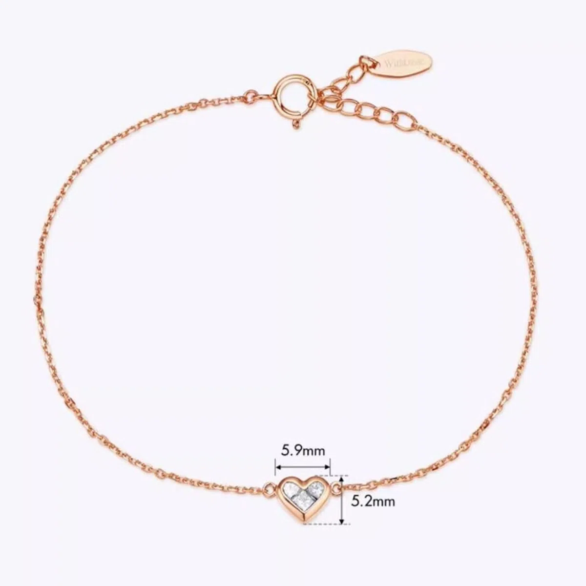 Pulseras de Mujer de Oro Rosa 9K / 14K / 18K, Corazón con Diamante, Cadena Extensible 16 CM + 5 CM, Pulseras de Mujer Ajustable Oro Rosa